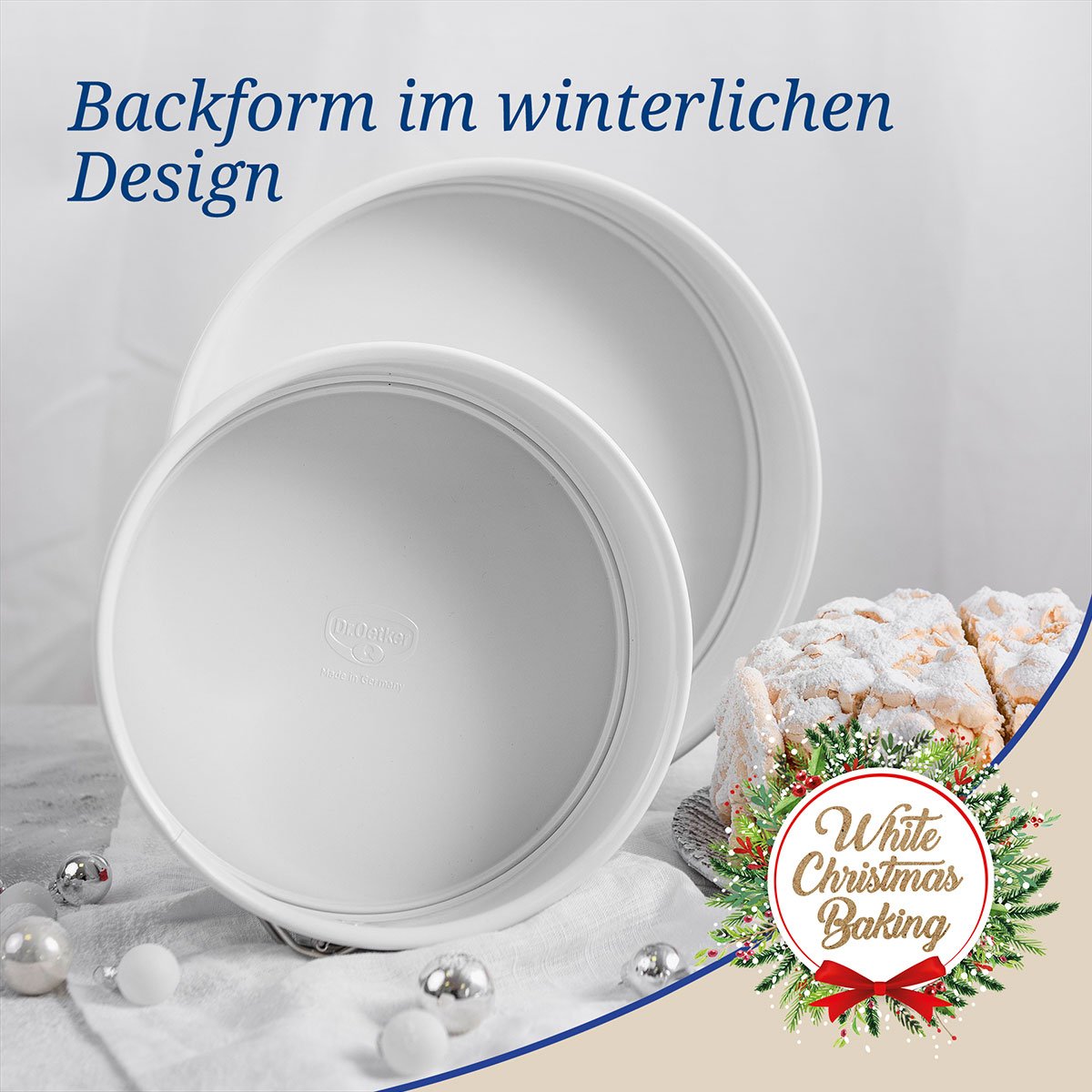Springform hvit/grå Ø26 cm til julebakst - Dr. Oetker med ferdig bakt julekake