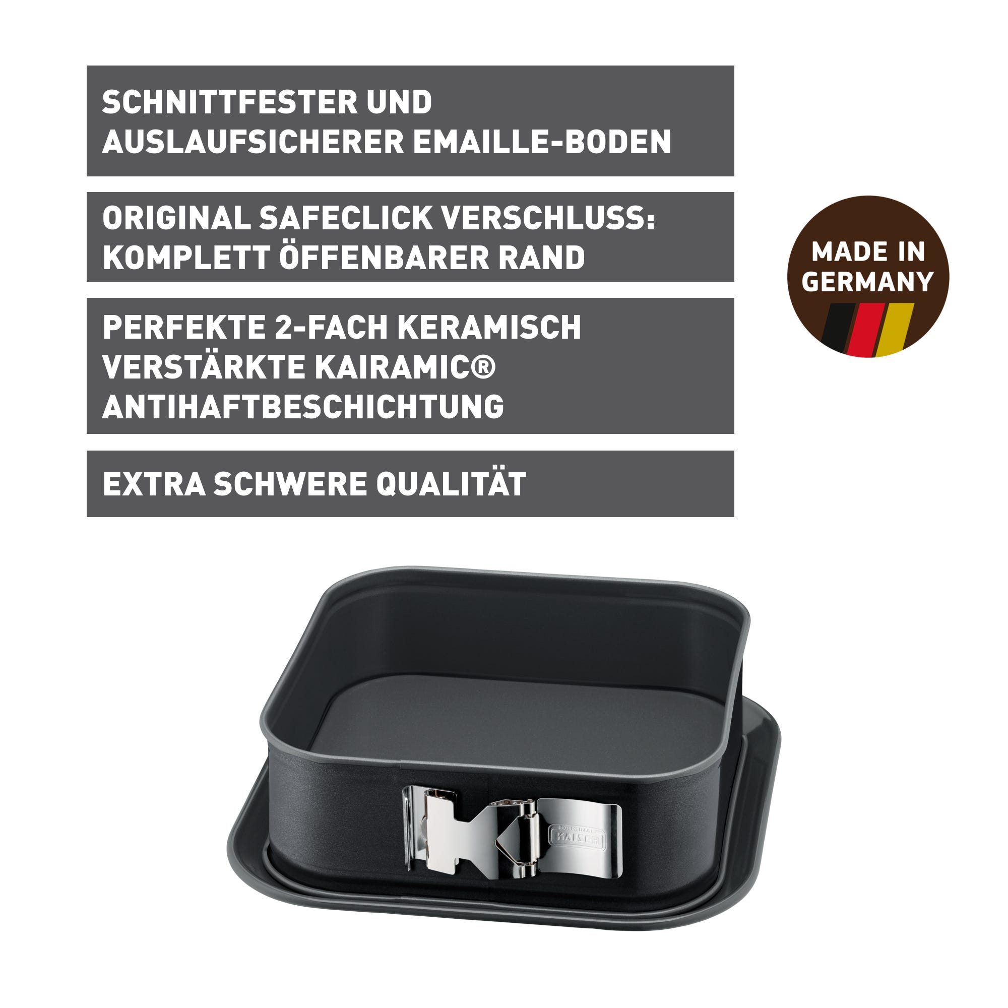 Detalj av SafeClick-lås på Springform kvadratisk 24x24 cm med SafeClick non-stick