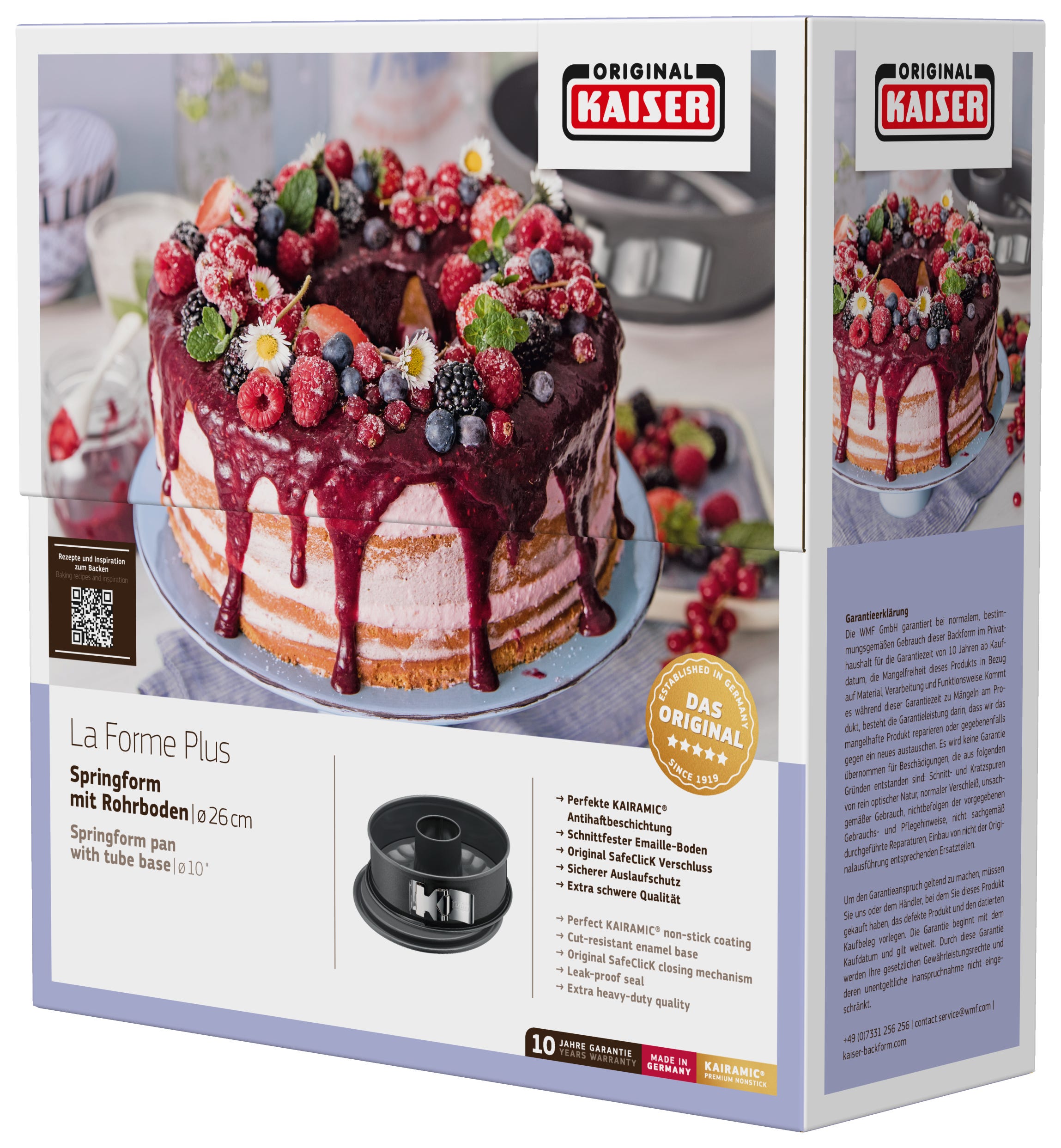 Nærbilde av emaljert bunn på springform med rørbunn og SafeClick 26 cm non-stick