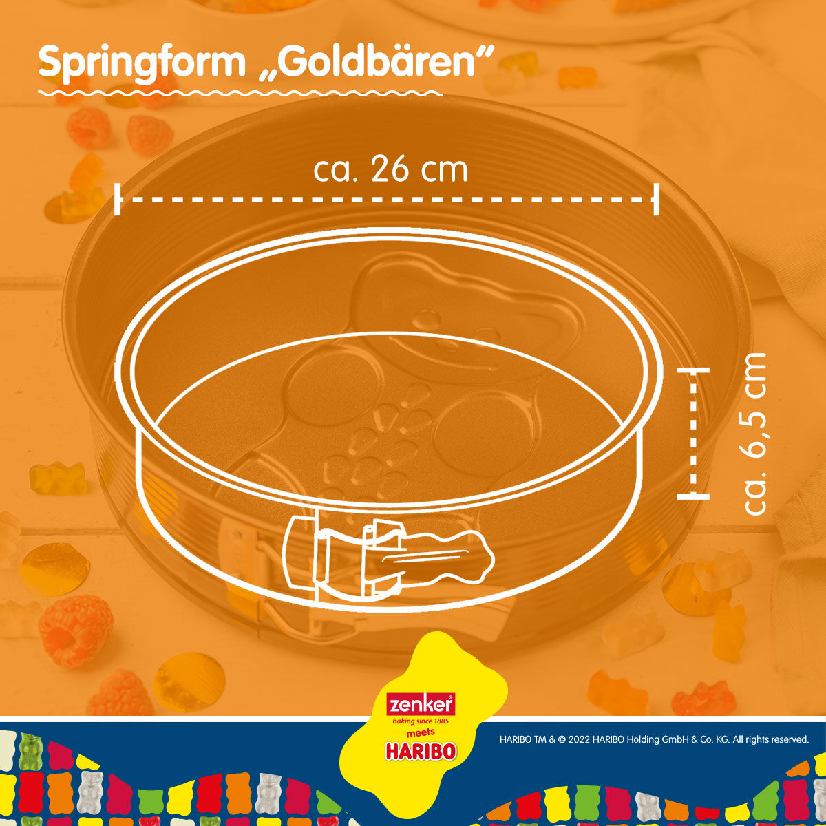 Springform med motivbunn HARIBO Gullbjørn Ø26 cm non-stick pakkedesign