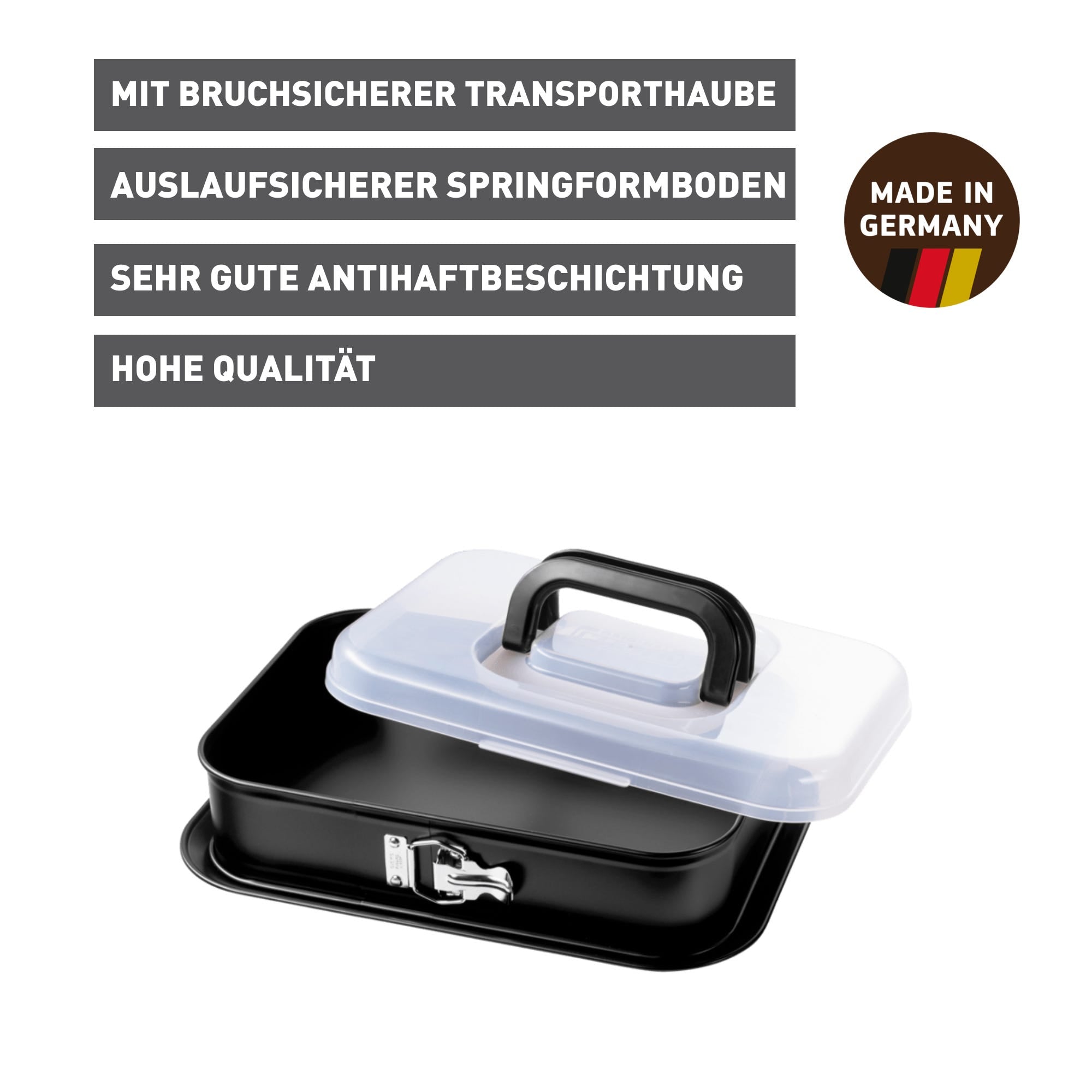 Springform rektangulær 35 x 24 cm med transportlokk Kaiser Inspiration bakside