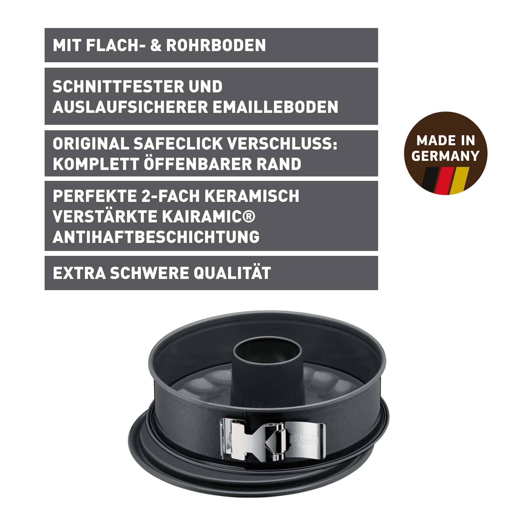 Springform med rørbunn og SafeClick 28 cm non-stick Kaiser montert i ovn