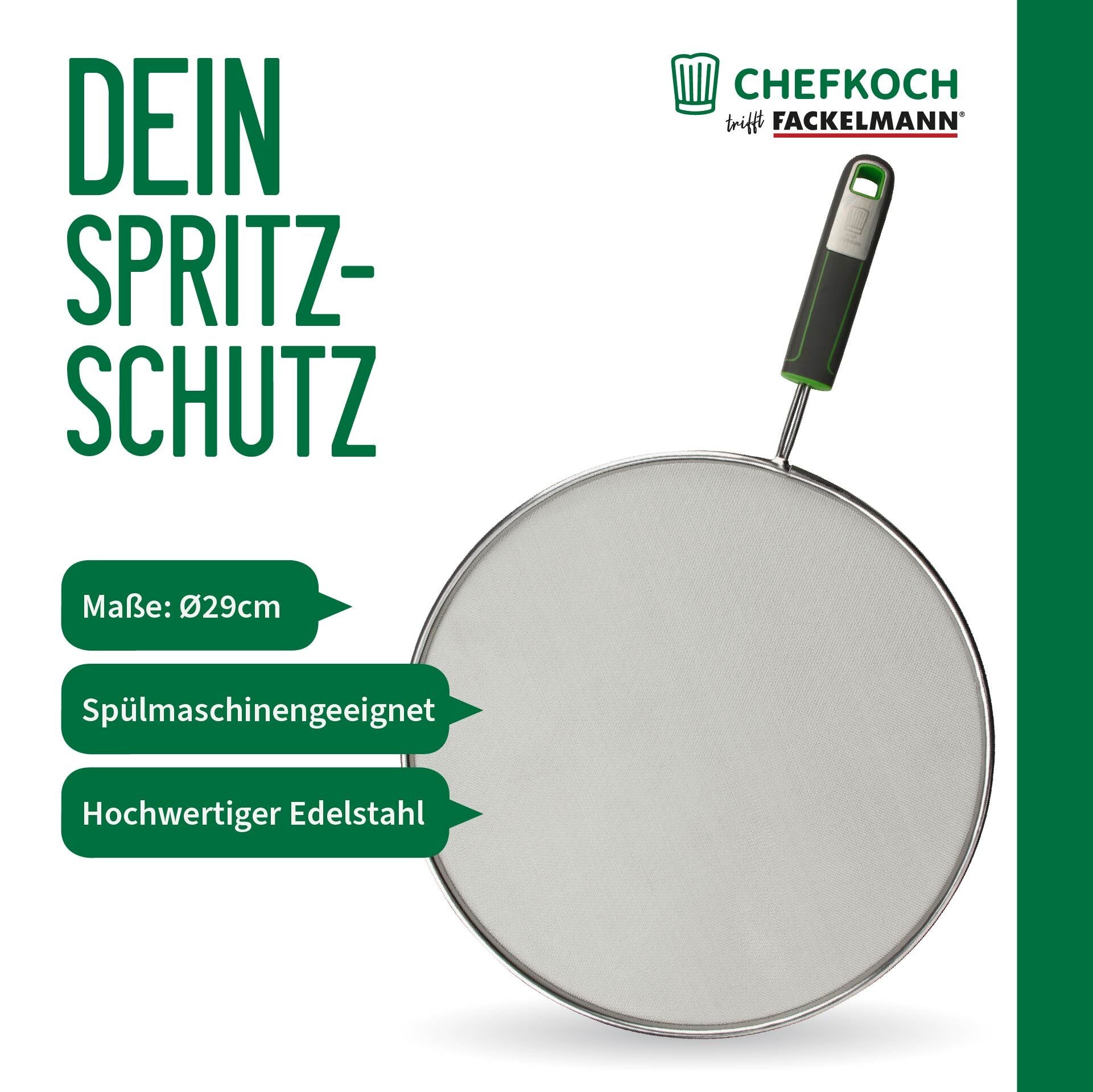 Sprutbeskytter Ø29 cm rustfritt stål - Chefkoch trifft Fackelmann med emballasje