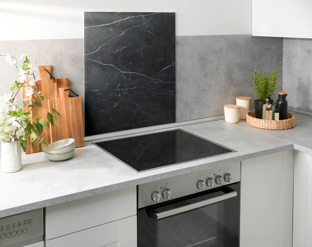 Spruttbeskyttelse glass marmor svart 60 x 70 cm bakside