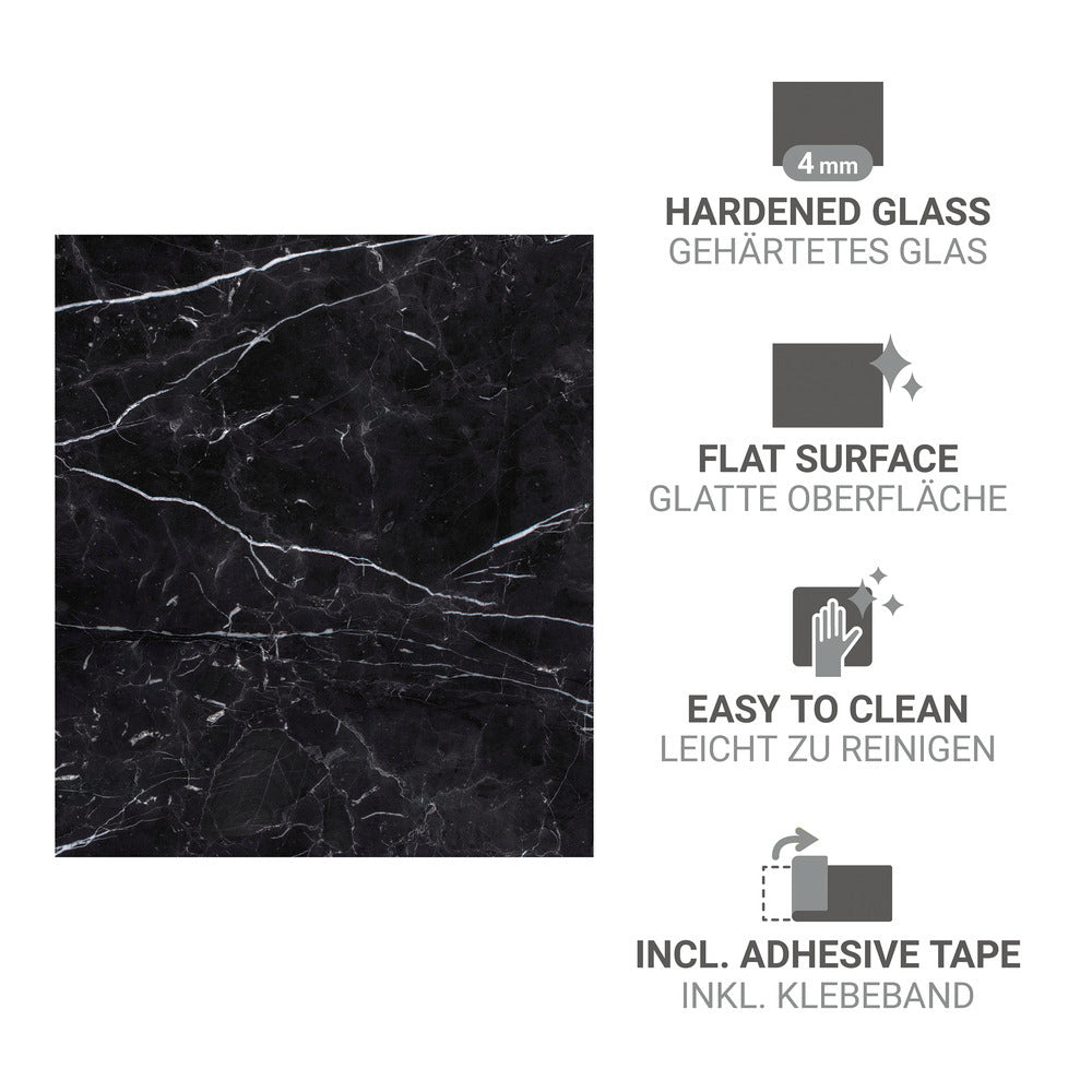Spruttbeskyttelse glass marmor svart 60 x 70 cm sett fra siden