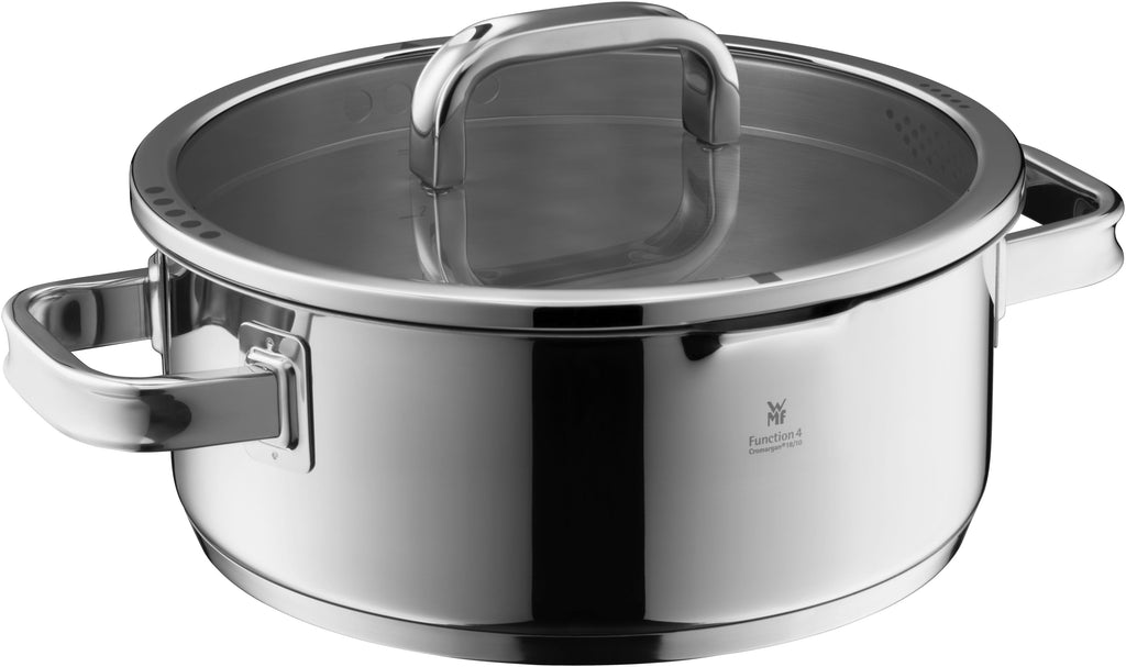 Stekegryte Function 4 Advanced med lokk 24 cm rustfritt stål forfra