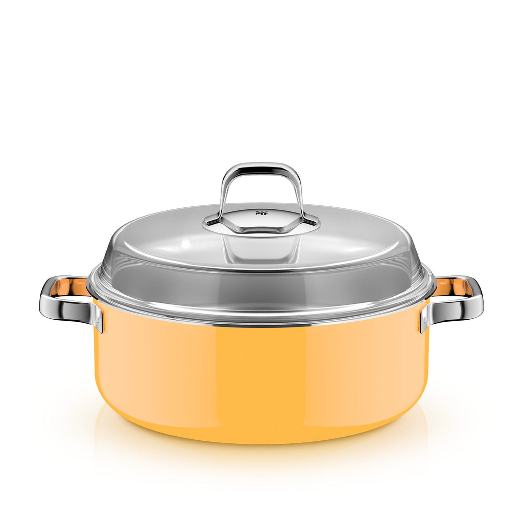 Stekegryte med lokk Fusiontec Mineral Pro 28 cm 6 L gul forfra