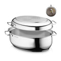 Stekegryte oval rustfritt stål 8,5 L med lokk og steketermometer fra WMF forfra