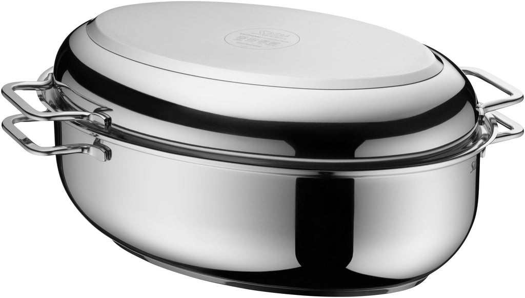 Stekegryte oval rustfritt stål 8,5 L med lokk induksjon - Silit forfra