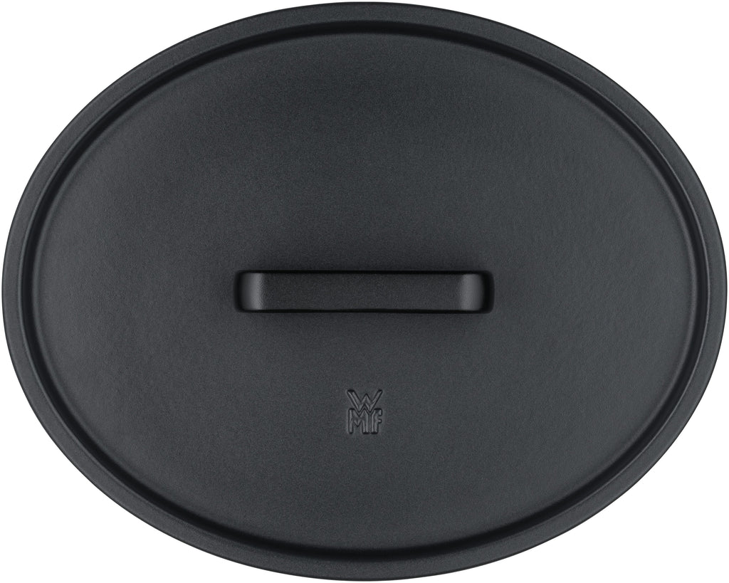 Stekegryte oval støpejern 33 x 26 cm 8,6 L med lokk - WMF lokk detalj