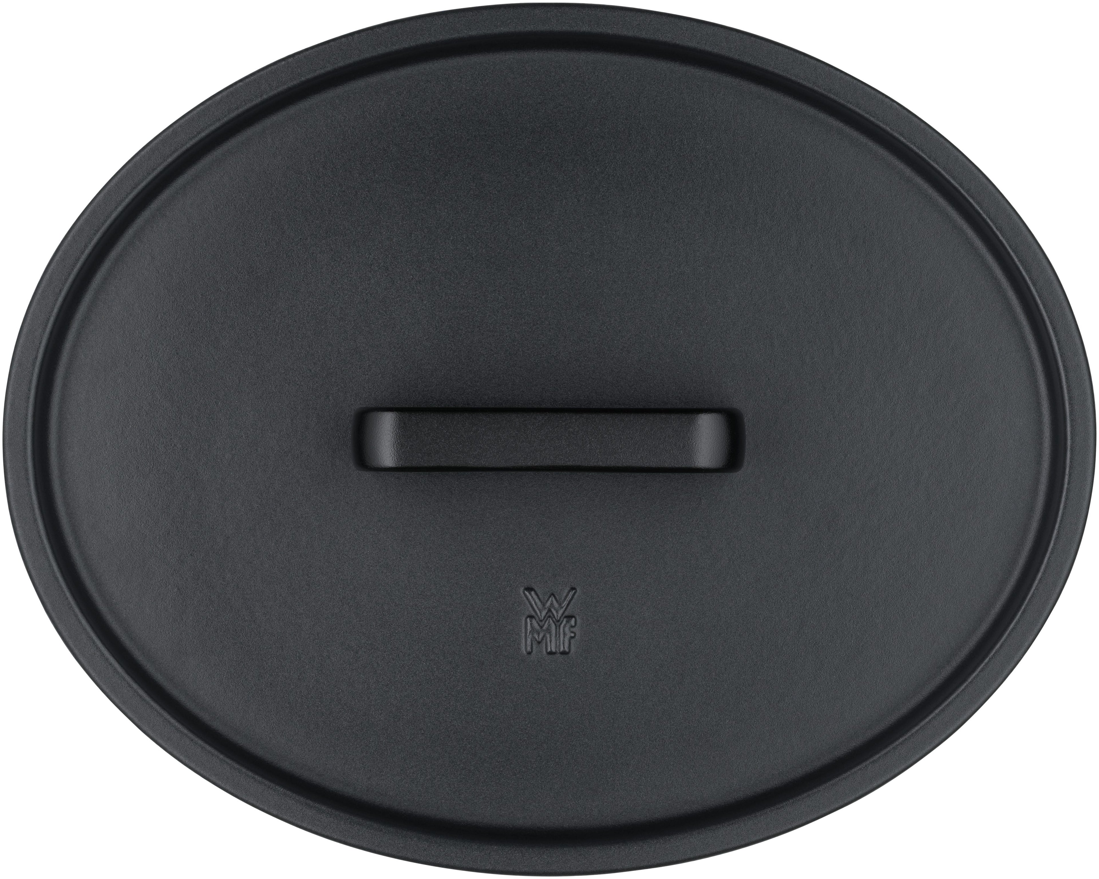 Stekegryte oval støpejern 33 x 26 cm 8,6 L med lokk - WMF lokk detalj
