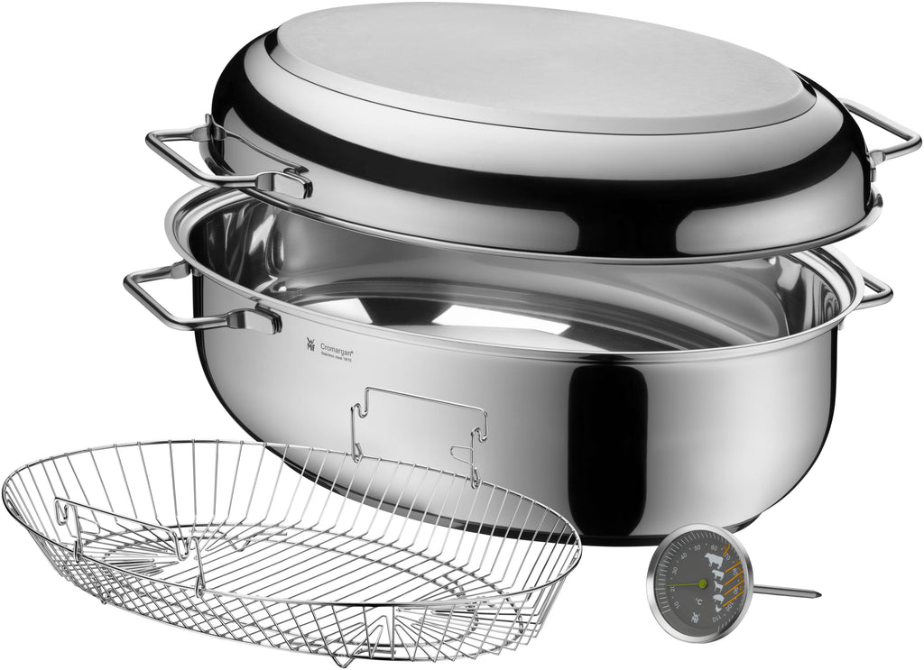 Stekegryte rustfritt stål 8,5 L med lokk, rist og steketermometer WMF bakside
