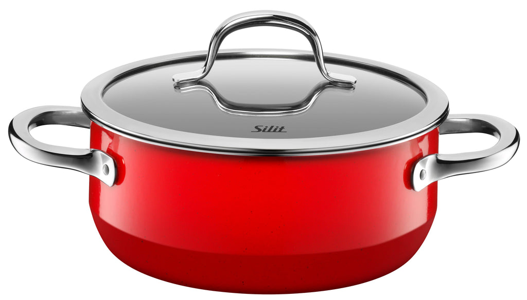 Stekegryte Silargan® Passion 20 cm med glasslokk rød forfra