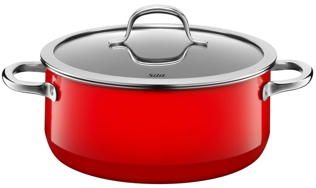 Stekegryte Silargan® Passion 24 cm med glasslokk rød 4,4 L forfra