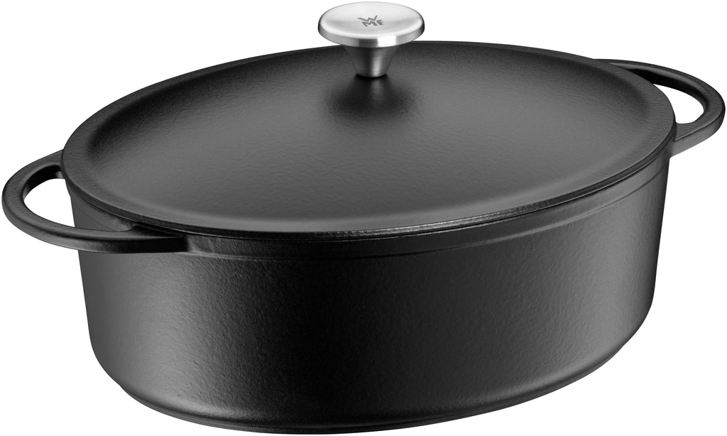 Stekegryte støpejern med lokk 30 cm 5,2 L oval emaljert - WMF forfra