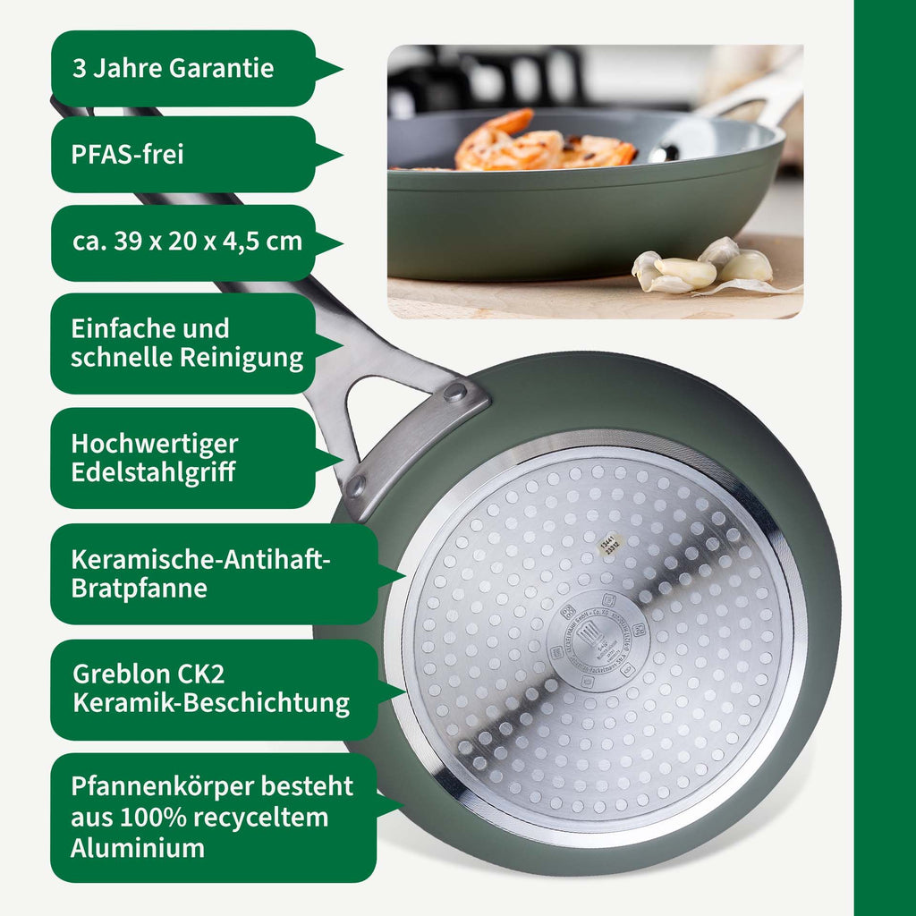 Nærbilde av keramisk belegg på Stekepanne Ø20 cm keramisk non-stick resirkulert aluminium