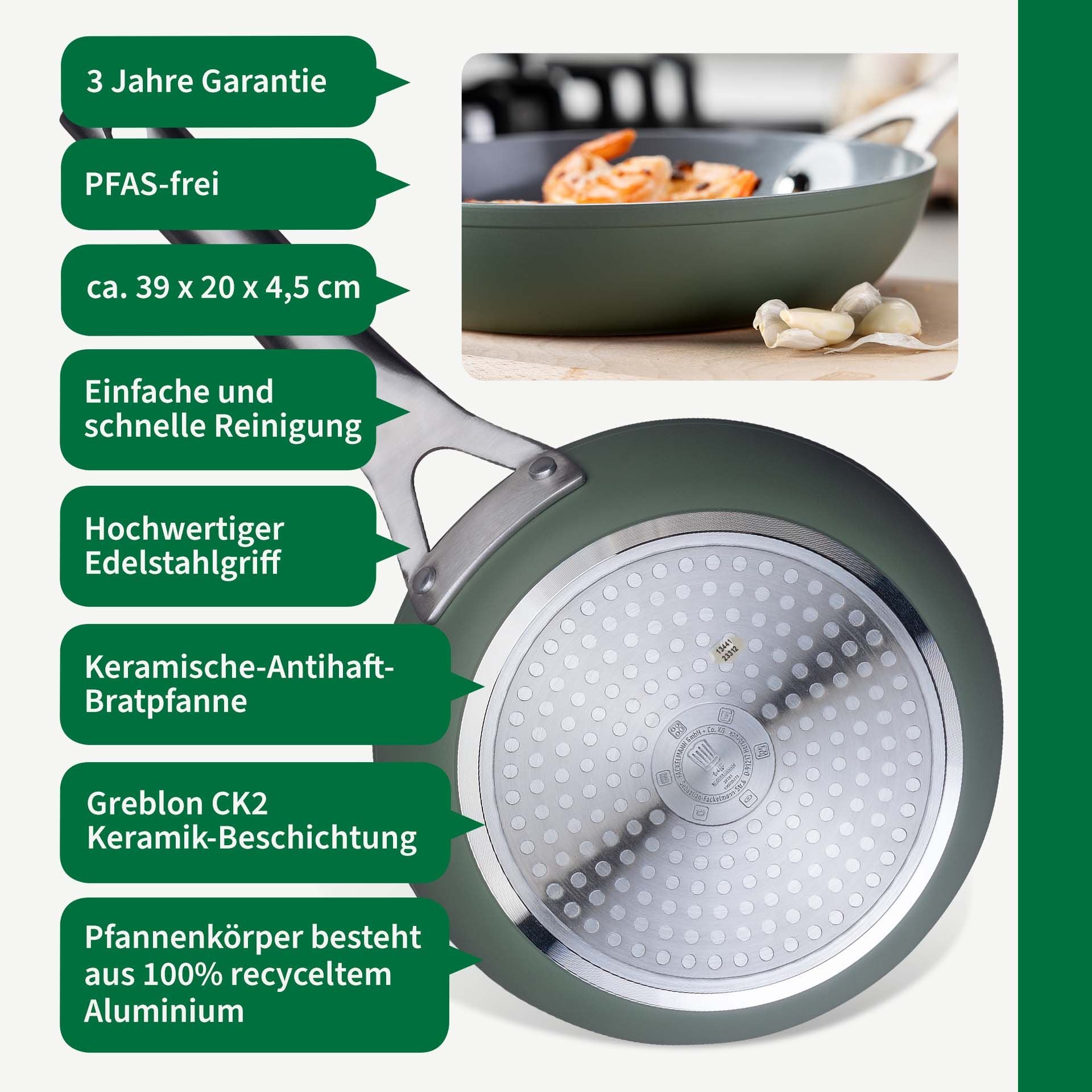Nærbilde av keramisk belegg på Stekepanne Ø20 cm keramisk non-stick resirkulert aluminium