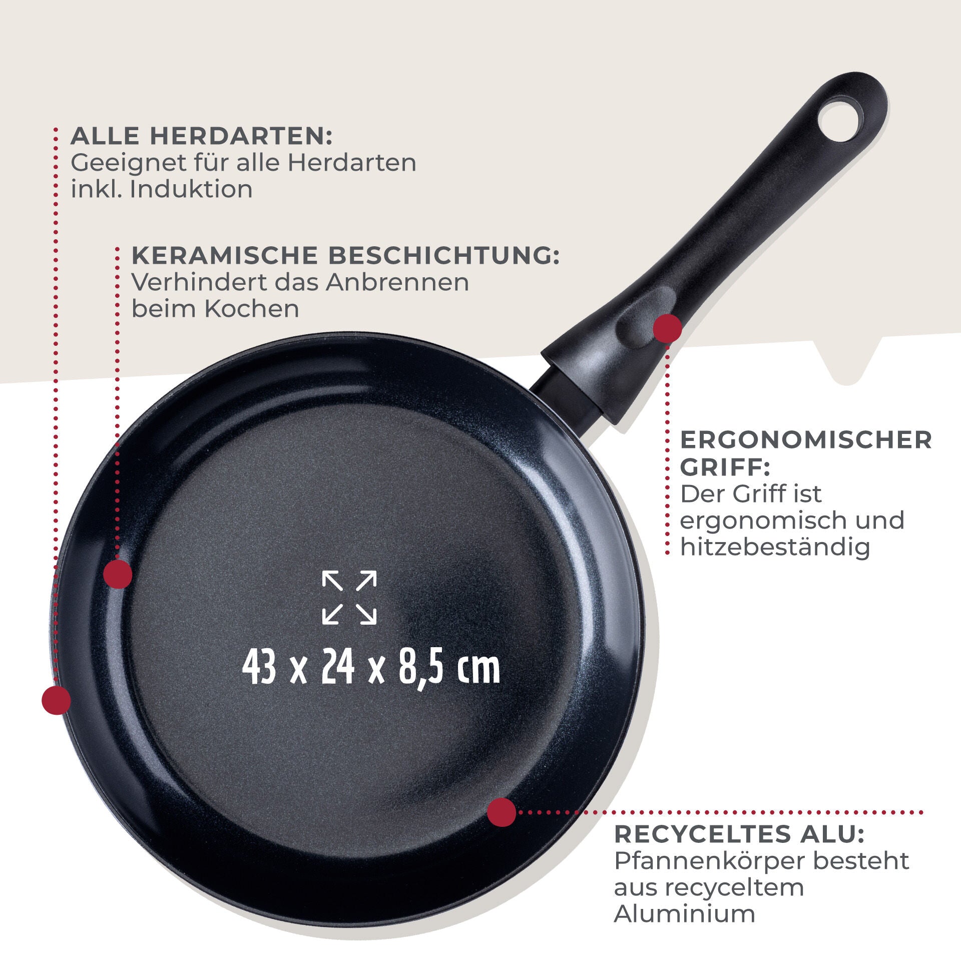 Stekepanne Arcadalina keramikk non-stick Ø24 cm montert på komfyr