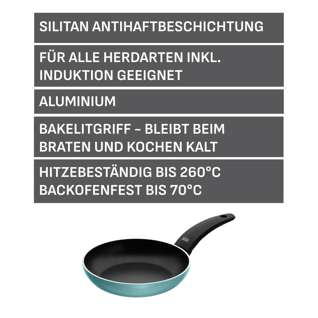 Stekepanne Belluna 20 cm non-stick aluminium grønn med mat i panne