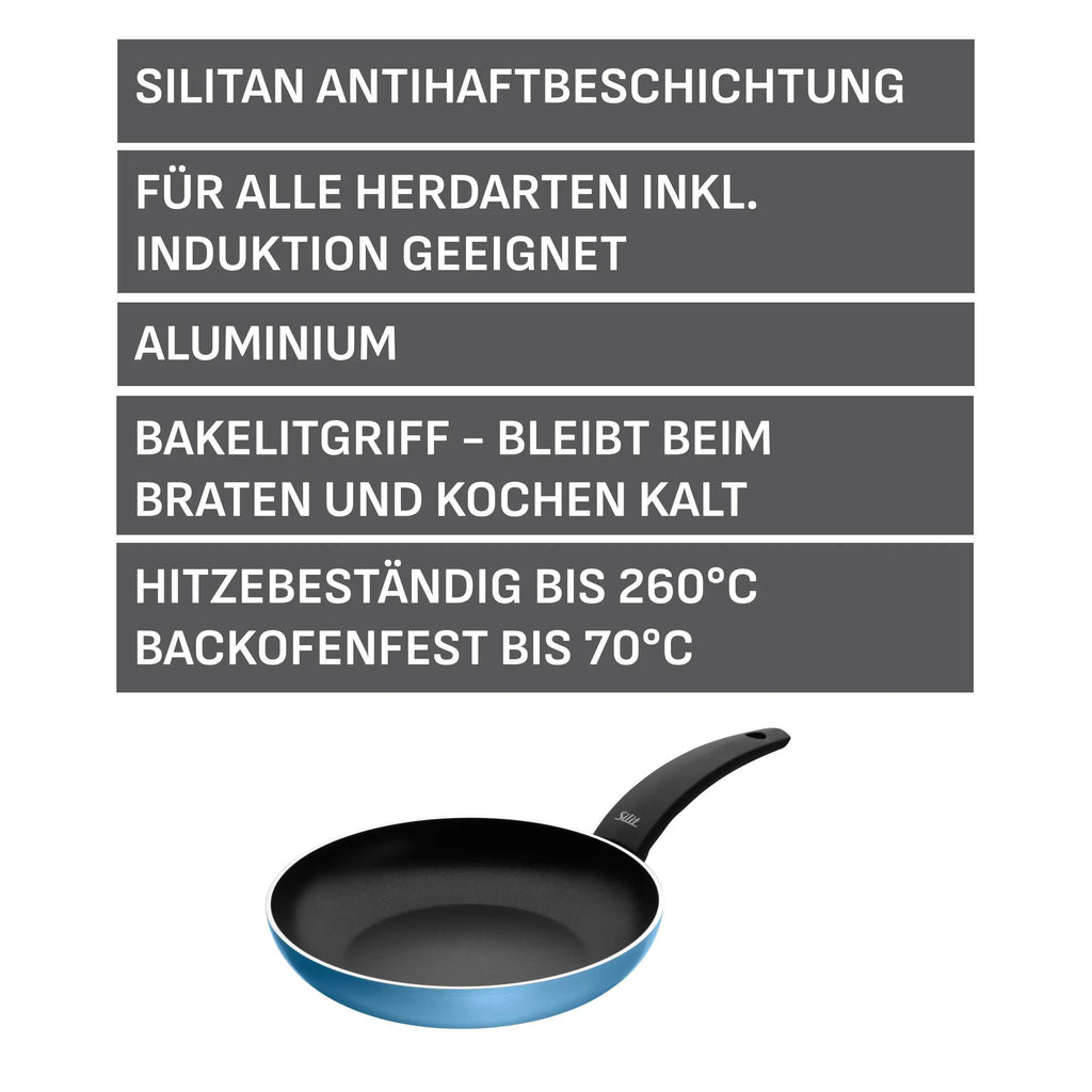 Stekepanne Belluna 24 cm non-stick aluminium blå håndtak nærbilde