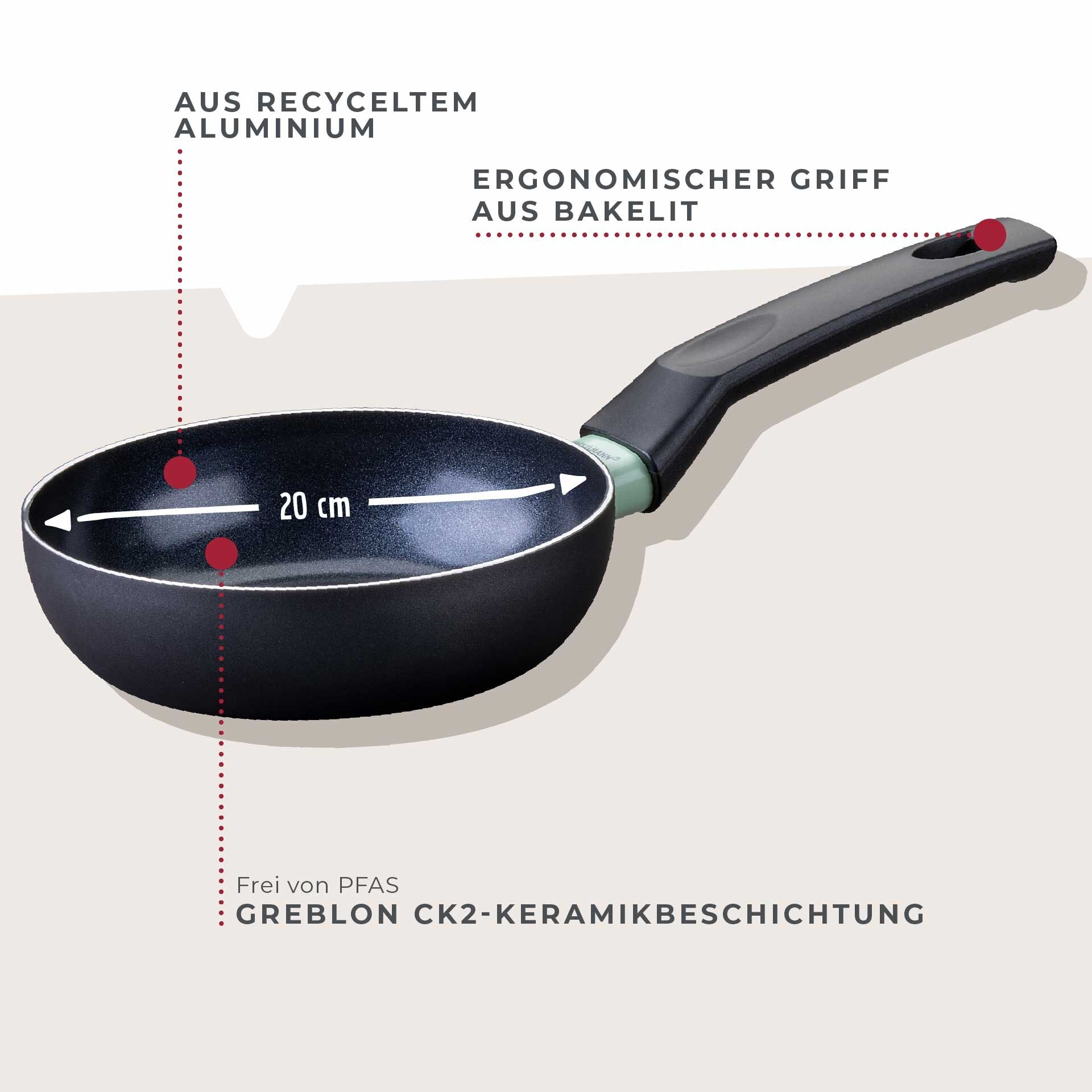 Nærbilde av keramikkbelegget på Stekepanne Brandao keramikk non-stick Ø16 cm