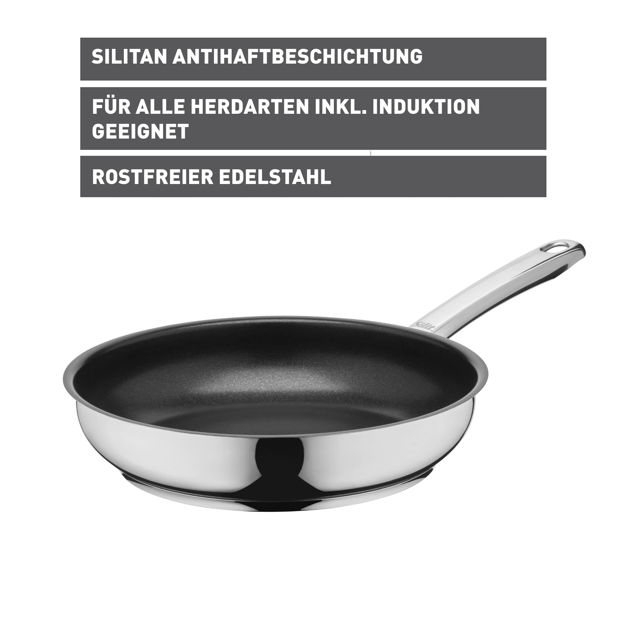 Stekepanne Calabria 24 cm rustfritt stål non-stick detalj av håndtak
