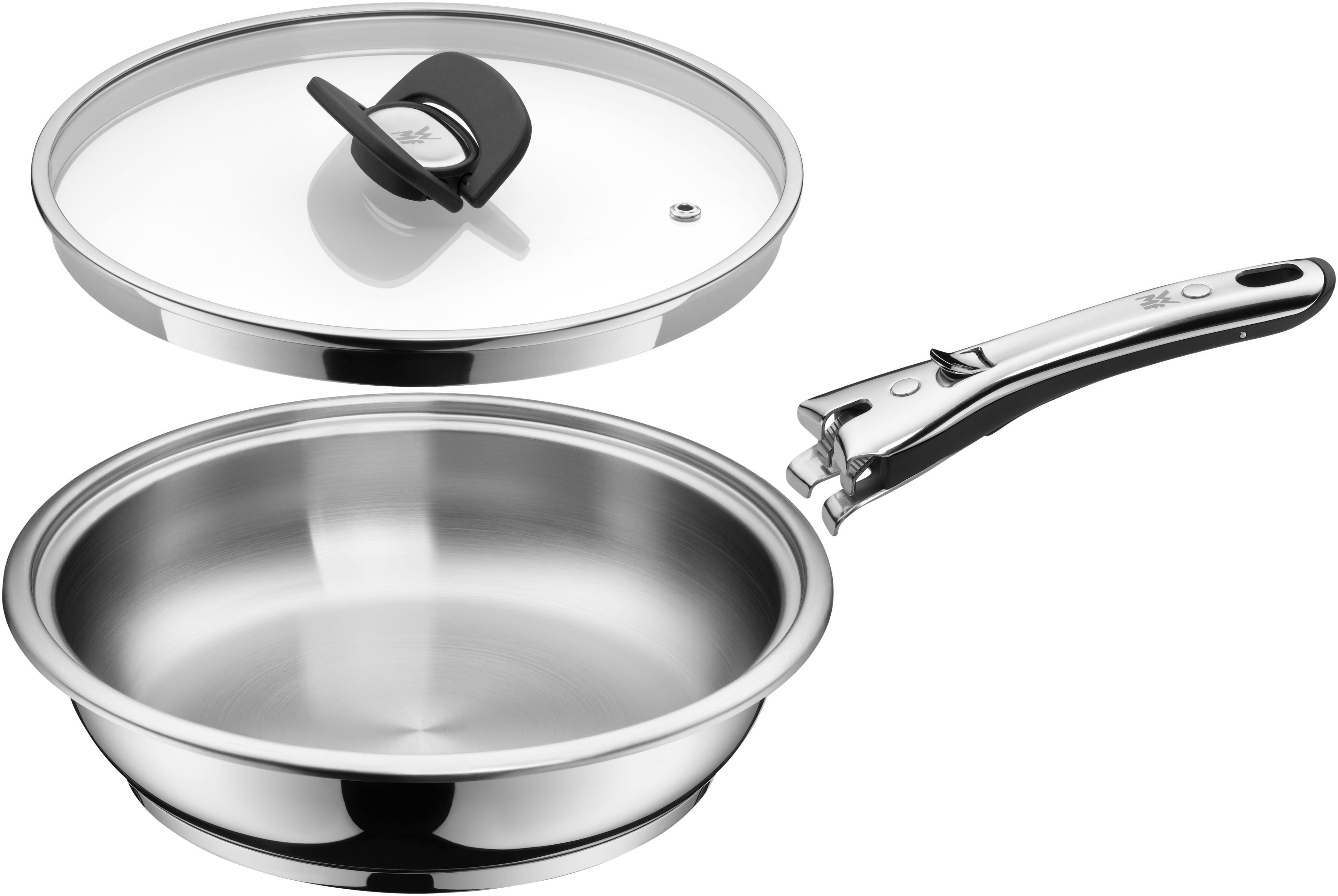 Stekepanne Click&Serve 24 cm rustfritt stål montert på kokeplate