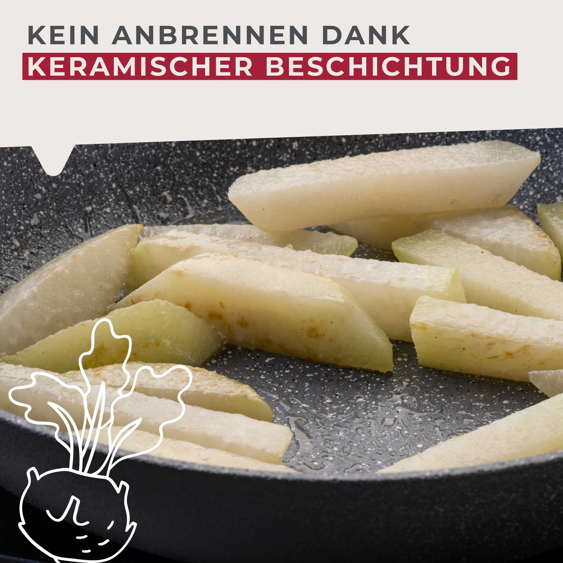 Stekepanne Cosmo keramikk non-stick Ø24 cm montert på komfyr
