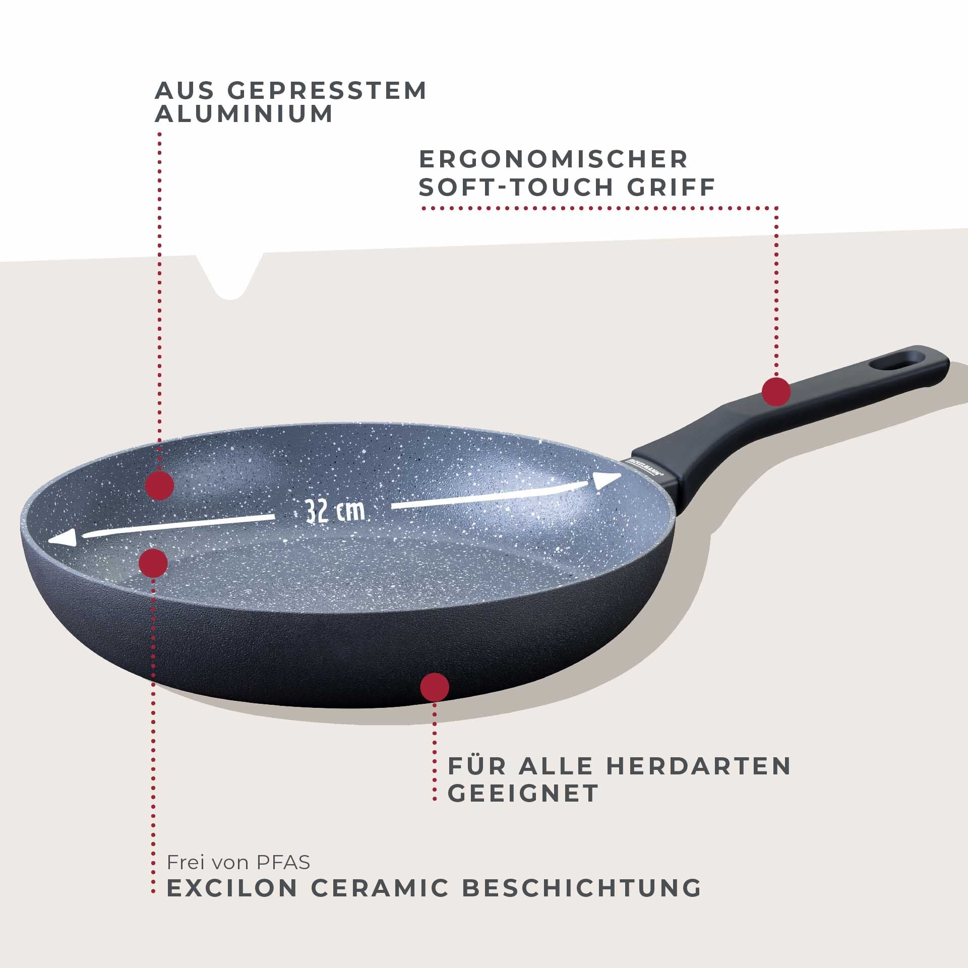 Stekepanne Cosmo keramikk non-stick Ø32 cm nærbilde håndtak
