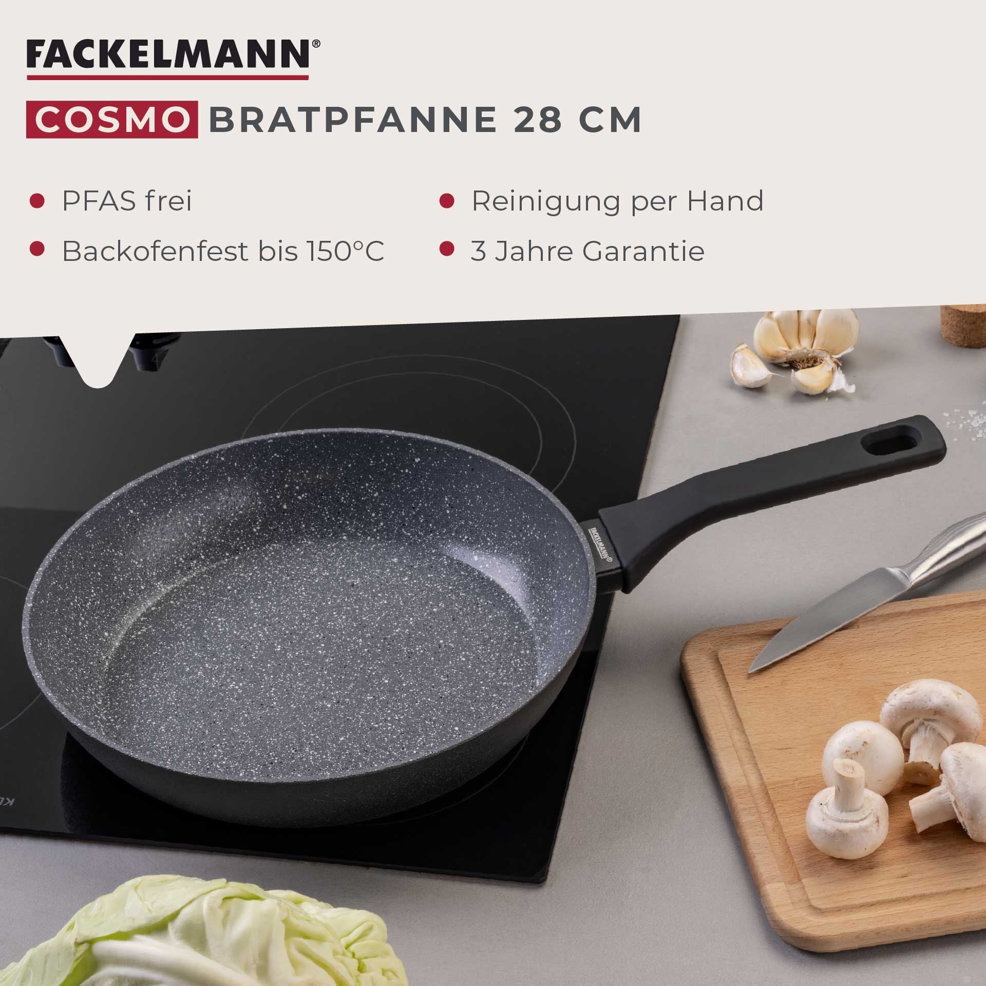 Stekepanne Cosmo non-stick Ø28 cm - Fackelmann montert på komfyr
