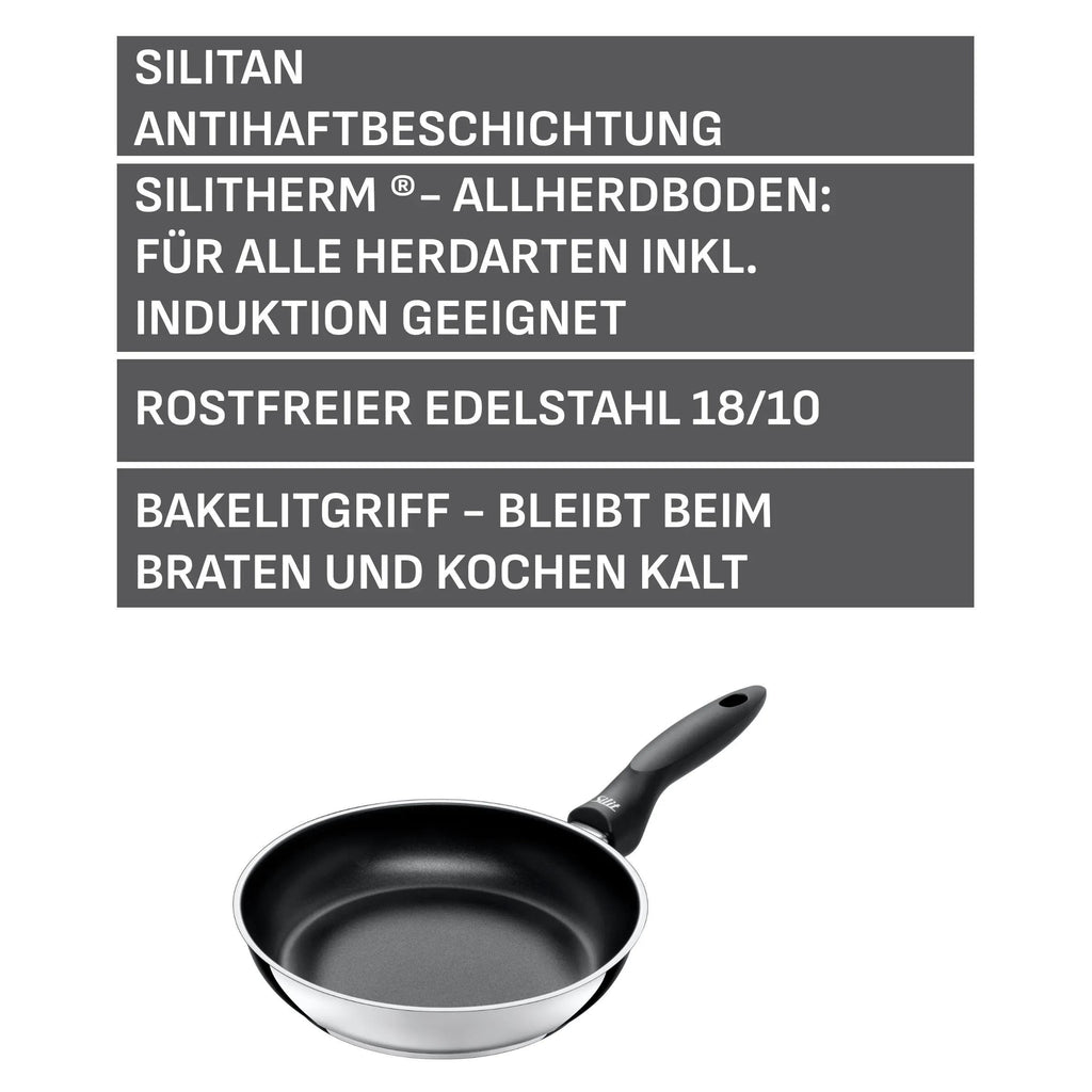 Nærbilde av ergonomisk bakelittgrep på Stekepanne Domus 24 cm rustfritt stål non-stick