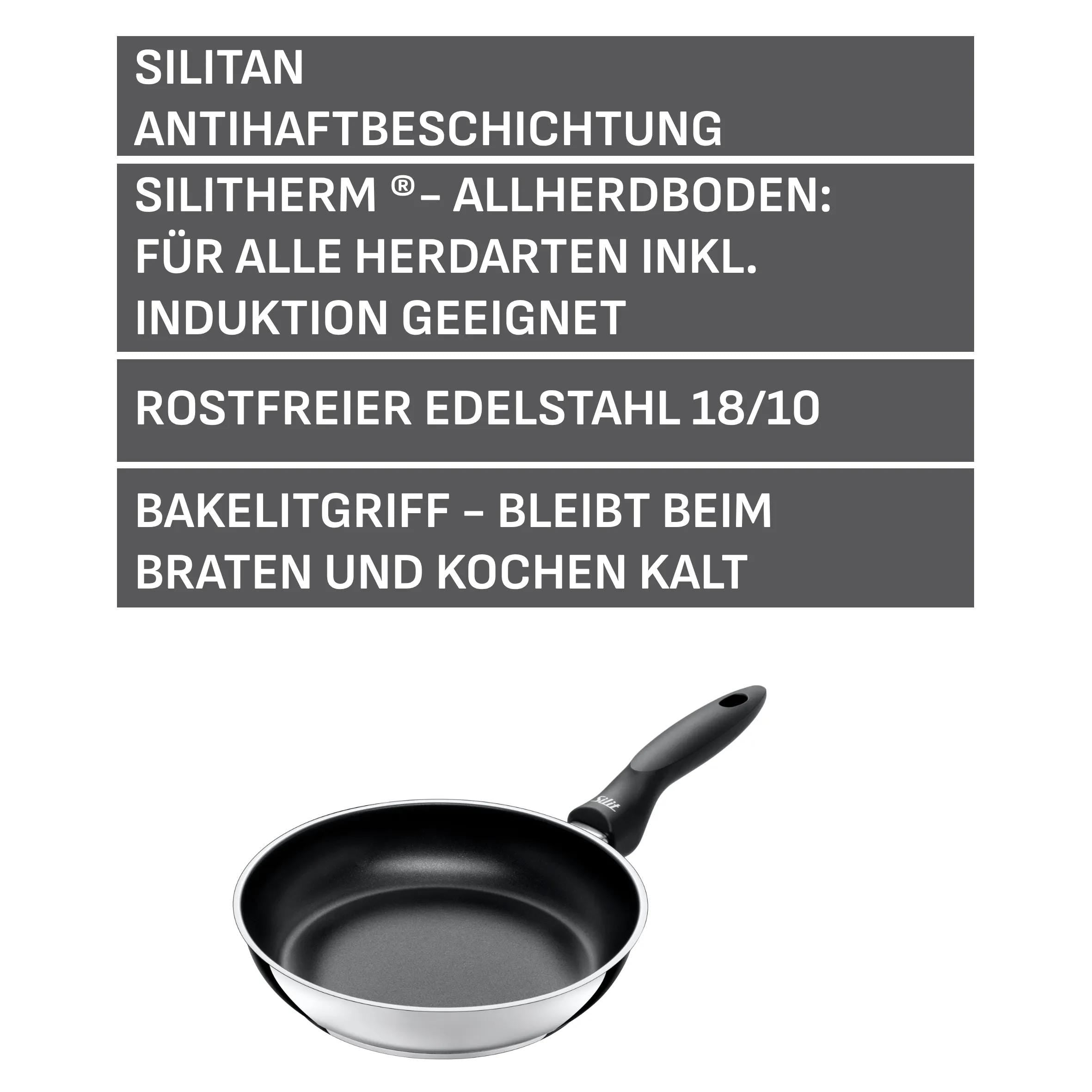 Nærbilde av ergonomisk bakelittgrep på Stekepanne Domus 24 cm rustfritt stål non-stick
