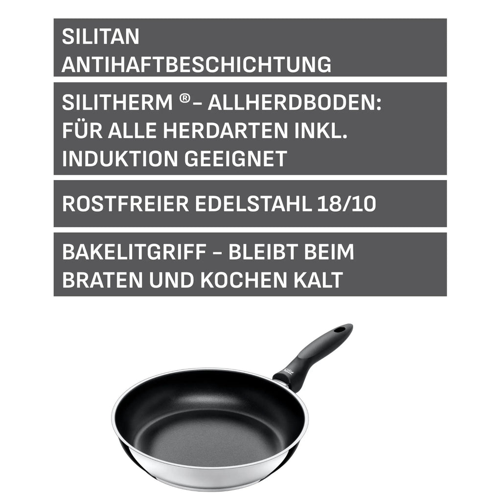 Stekepanne Domus 28 cm rustfritt stål non-stick induksjon montert på komfyr