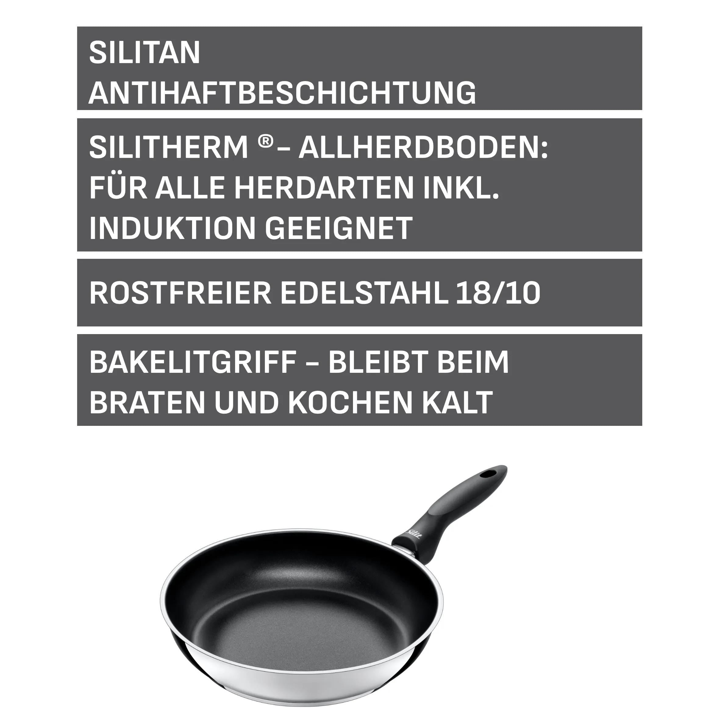 Stekepanne Domus 28 cm rustfritt stål non-stick induksjon montert på komfyr