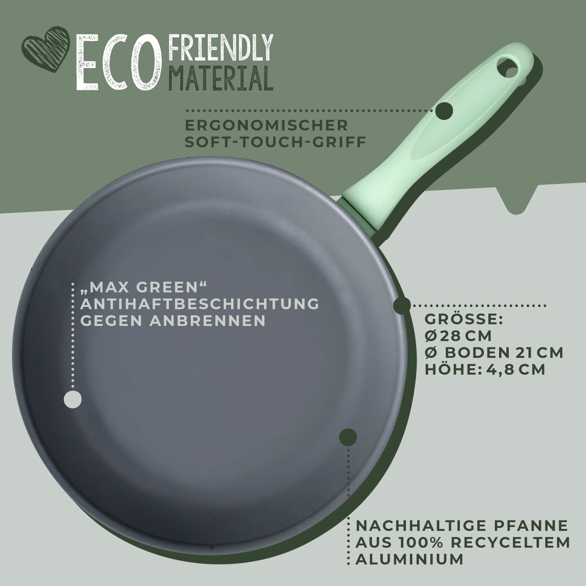 Stekepanne Ecolution Ø28 cm resirkulert aluminium non-stick detalj av håndtak