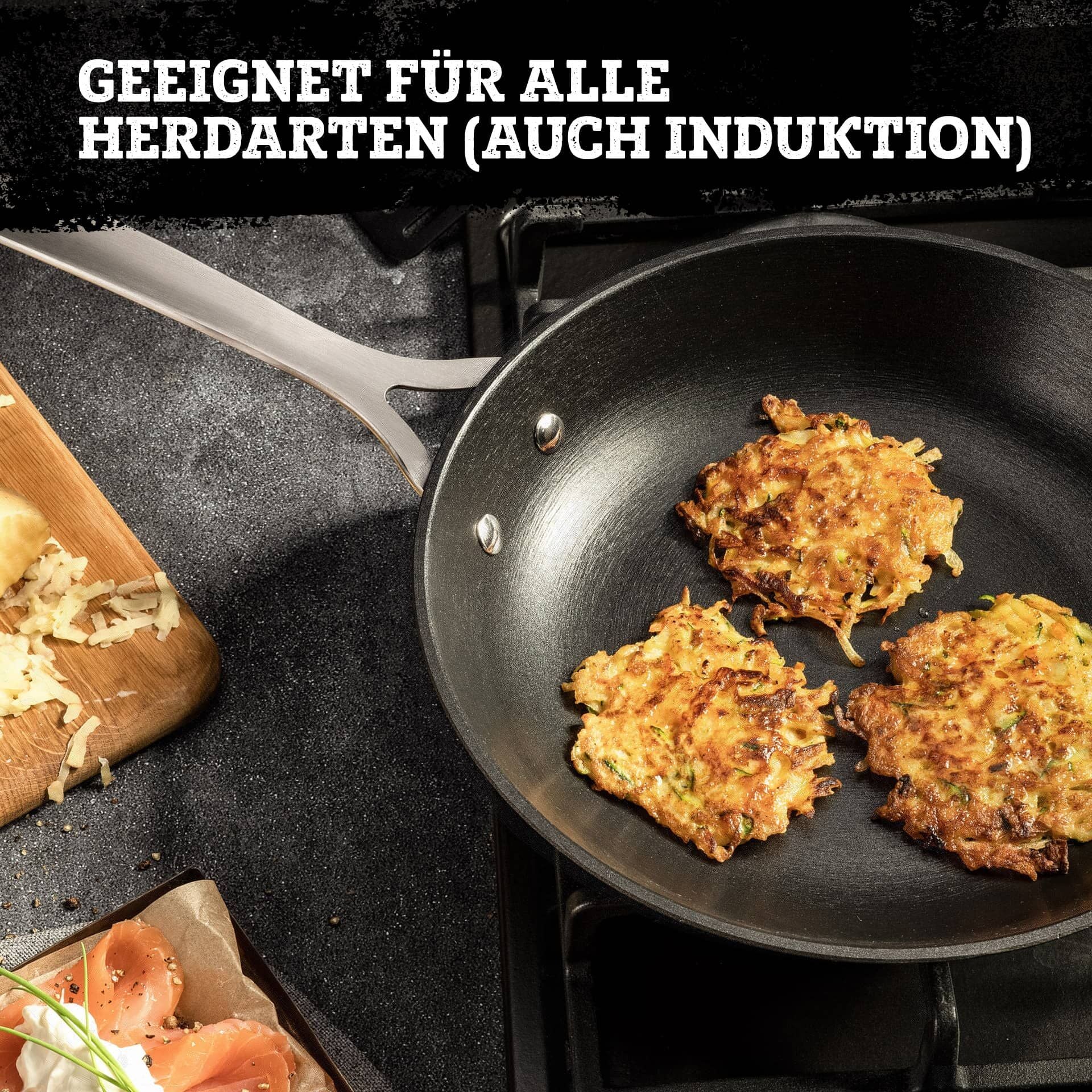 Montert Stekepanne Force Ø28 cm støpejern non-stick - FMprofessional på kokeplate