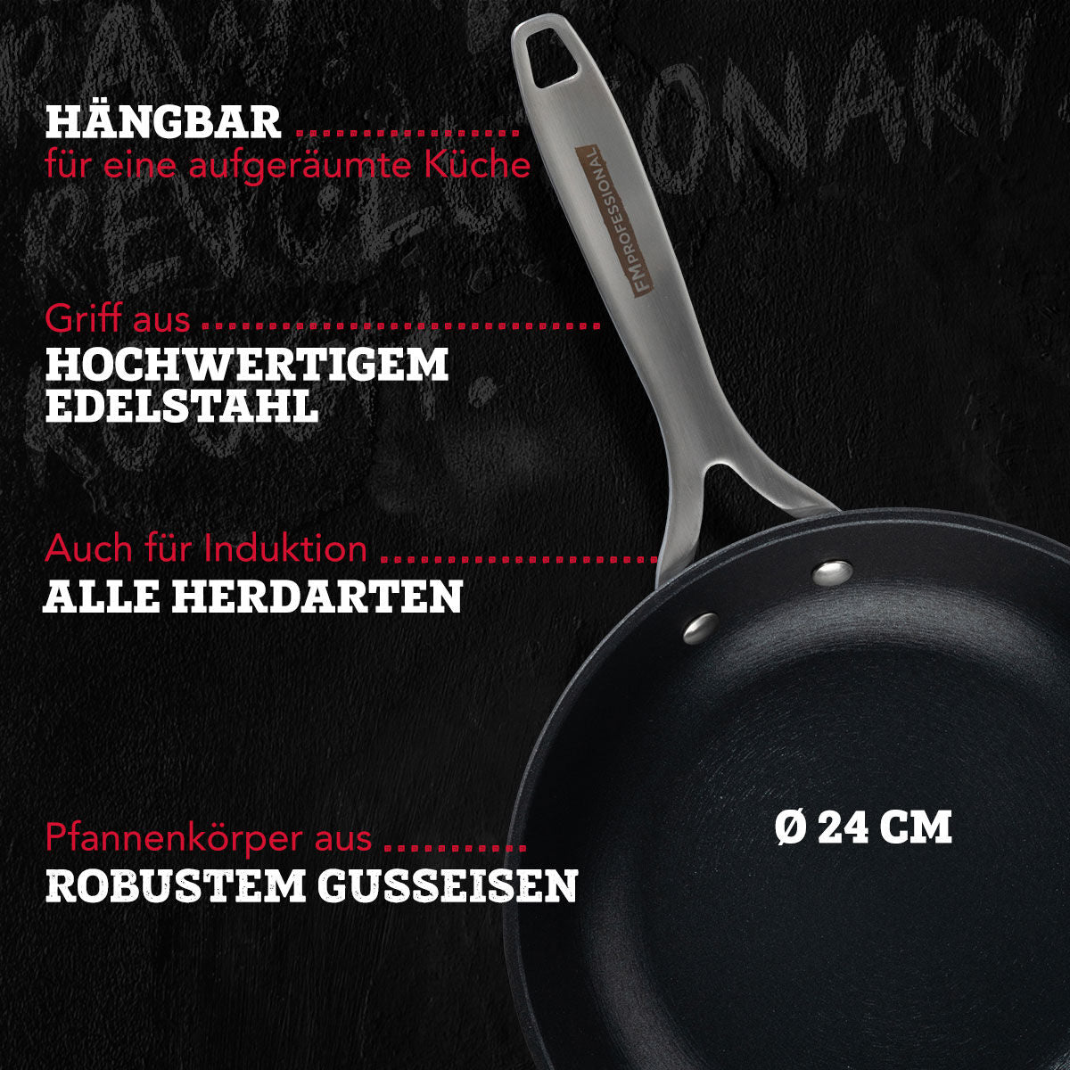 Detaljbilde av Stekepanne Force støpejern Ø24 cm non-stick FMprofessional