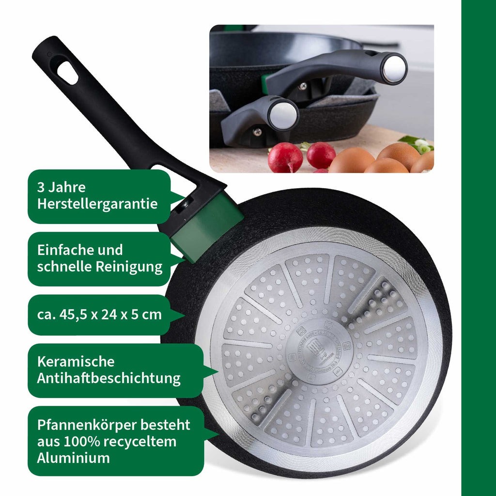 Stekepanne keramisk non-stick Ø24 cm resirkulert aluminium montert på komfyr