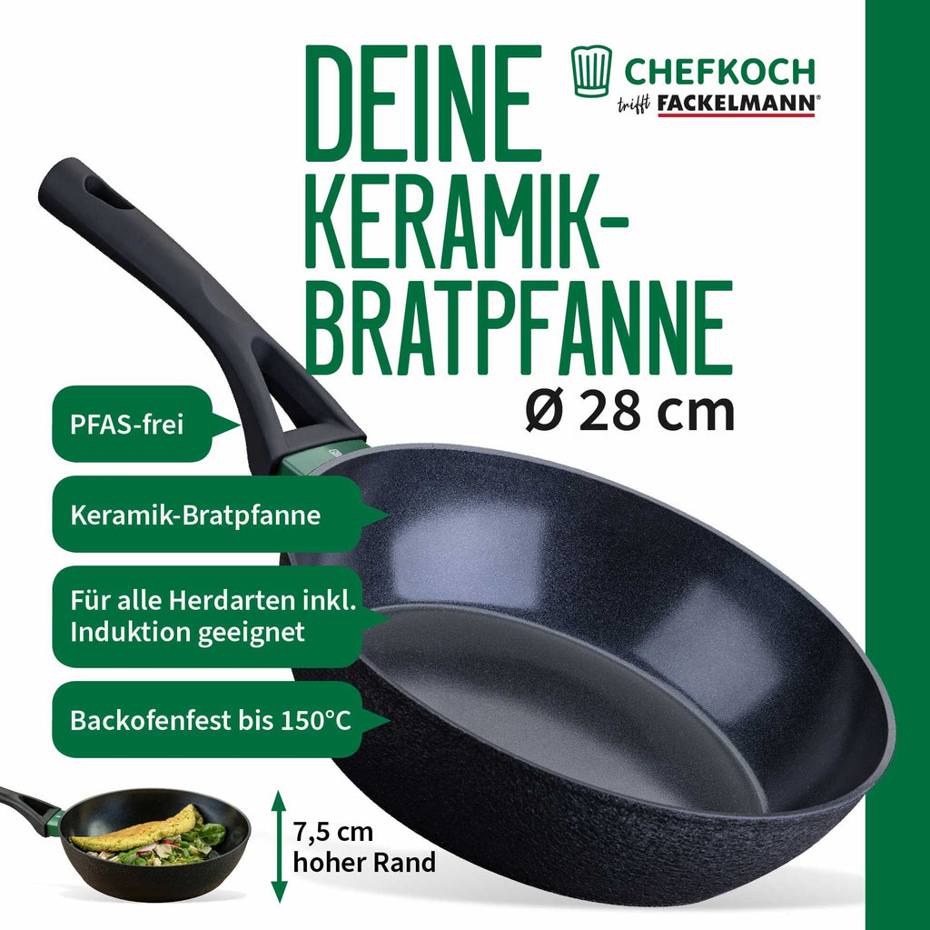 Montert Stekepanne keramisk non-stick Ø28 cm resirkulert aluminium på komfyr