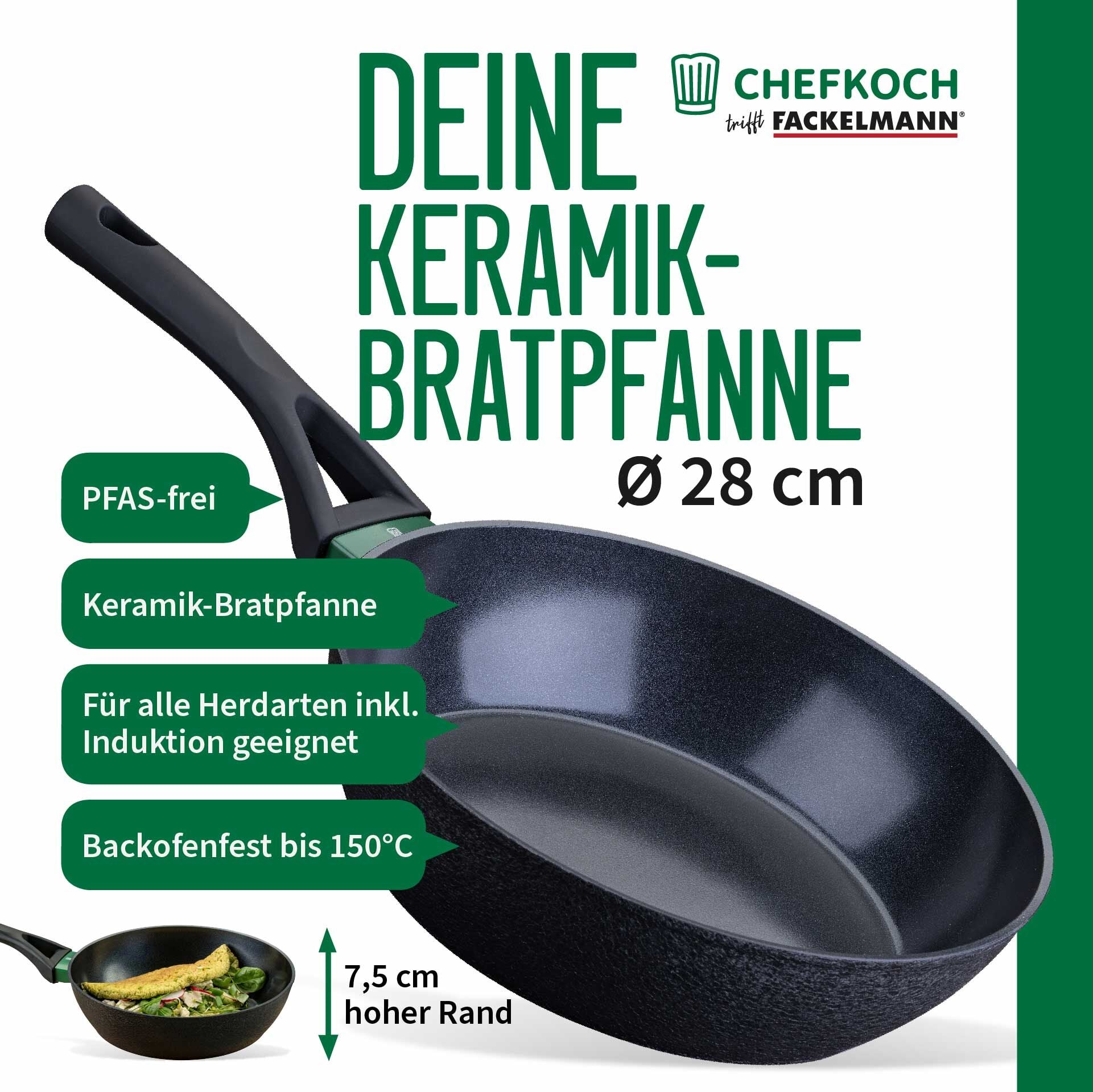 Montert Stekepanne keramisk non-stick Ø28 cm resirkulert aluminium på komfyr