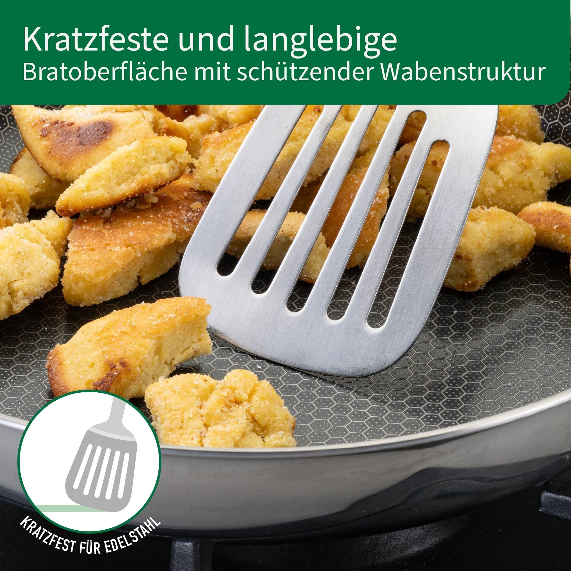 Stekepanne Kiel rustfritt stål non-stick vabemønster Ø24 cm i bruk