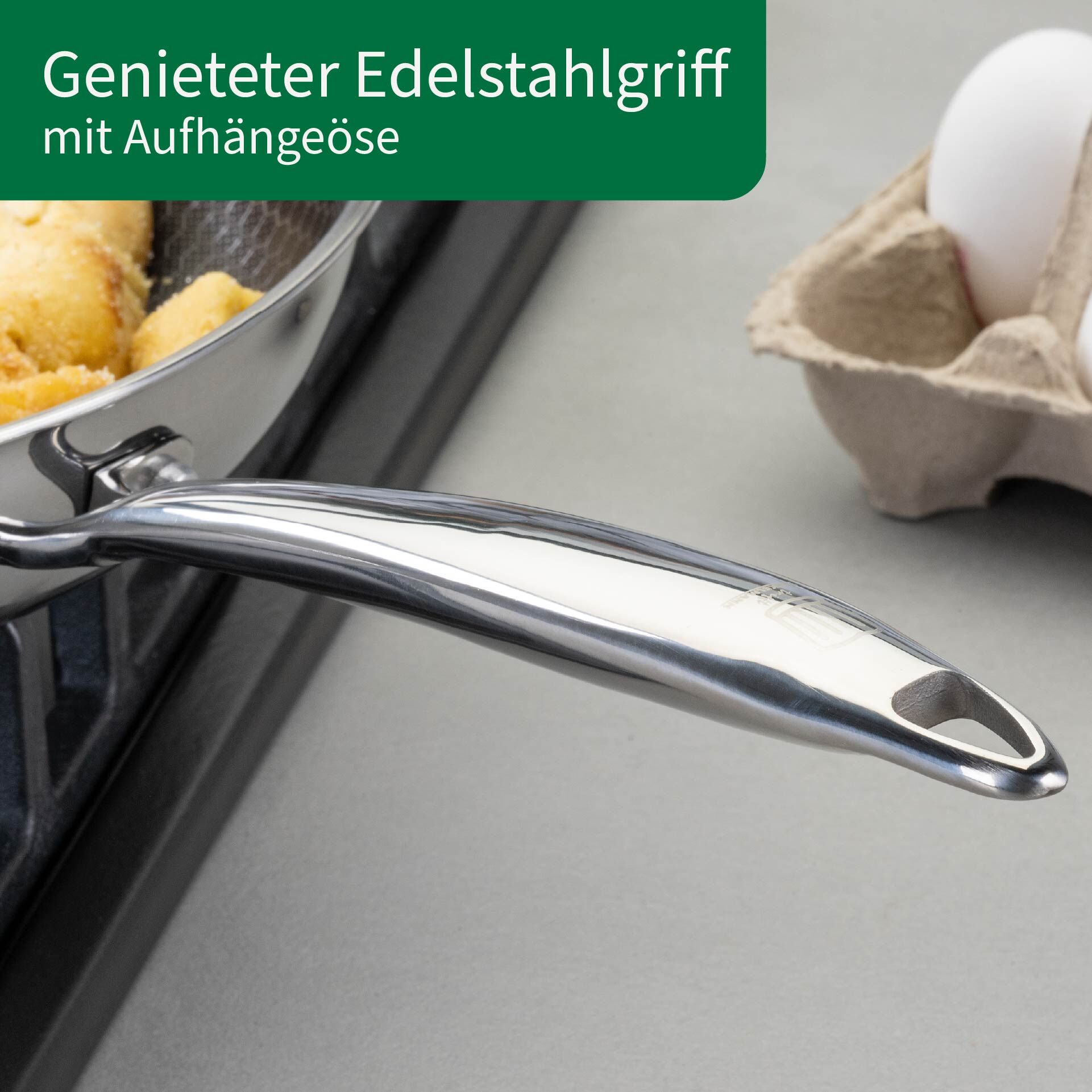 Stekepanne Kiel rustfritt stål non-stick vabemønster Ø28 cm logo