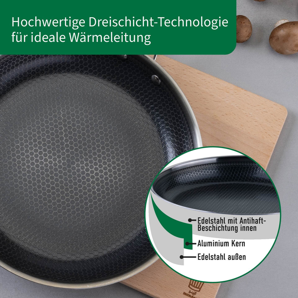 Stekepanne Kiel rustfritt stål non-stick vabemønster Ø28 cm pakket