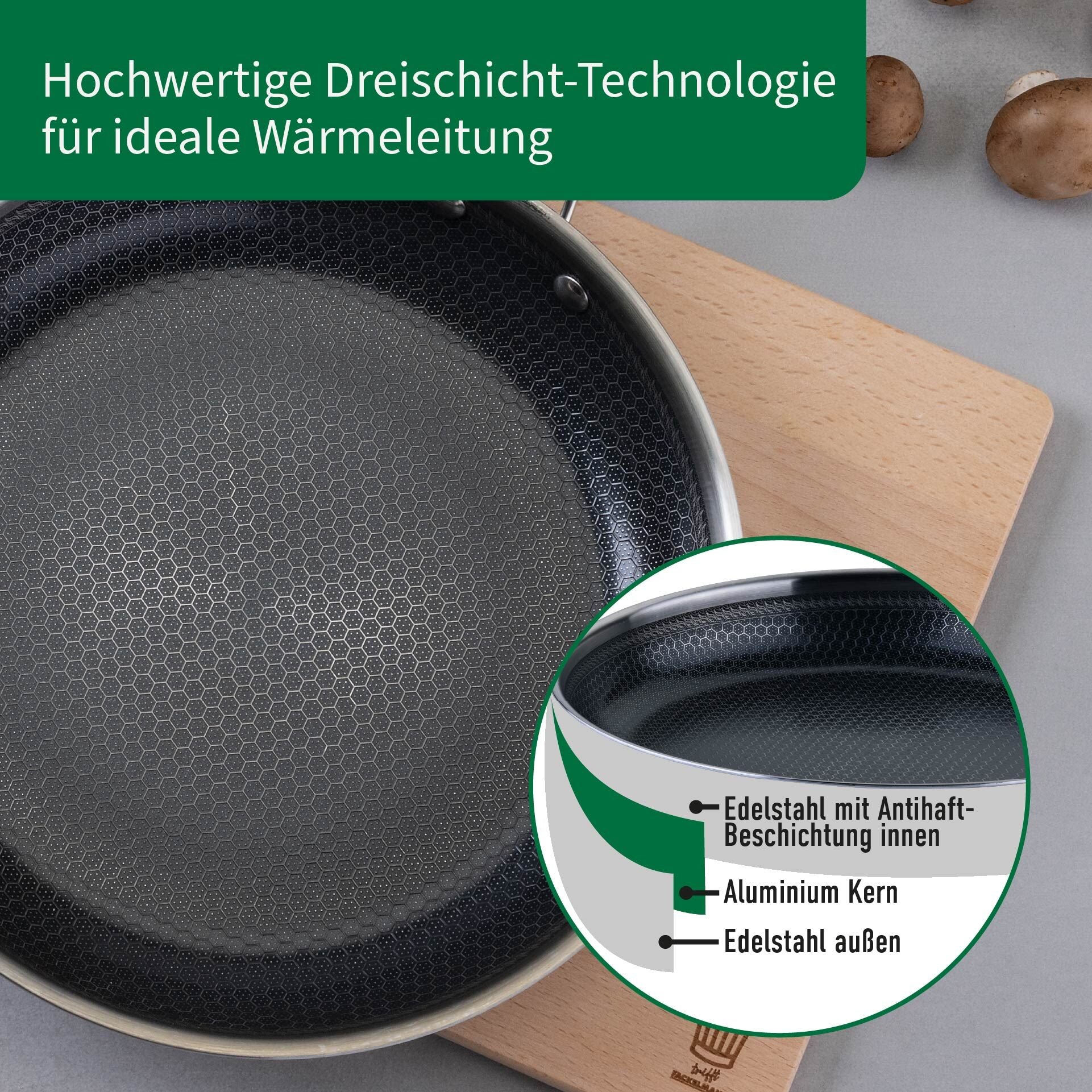 Stekepanne Kiel rustfritt stål non-stick vabemønster Ø28 cm pakket
