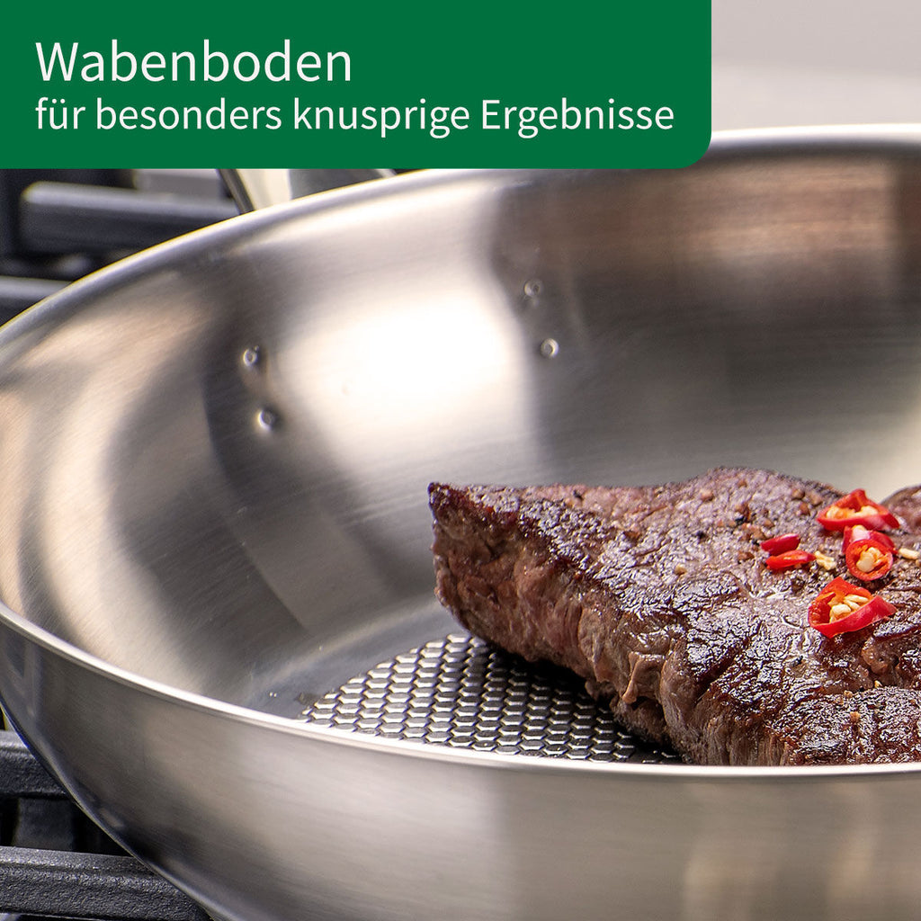 Stekepanne München rustfritt stål Ø28 cm non-stick oversikt fra toppen