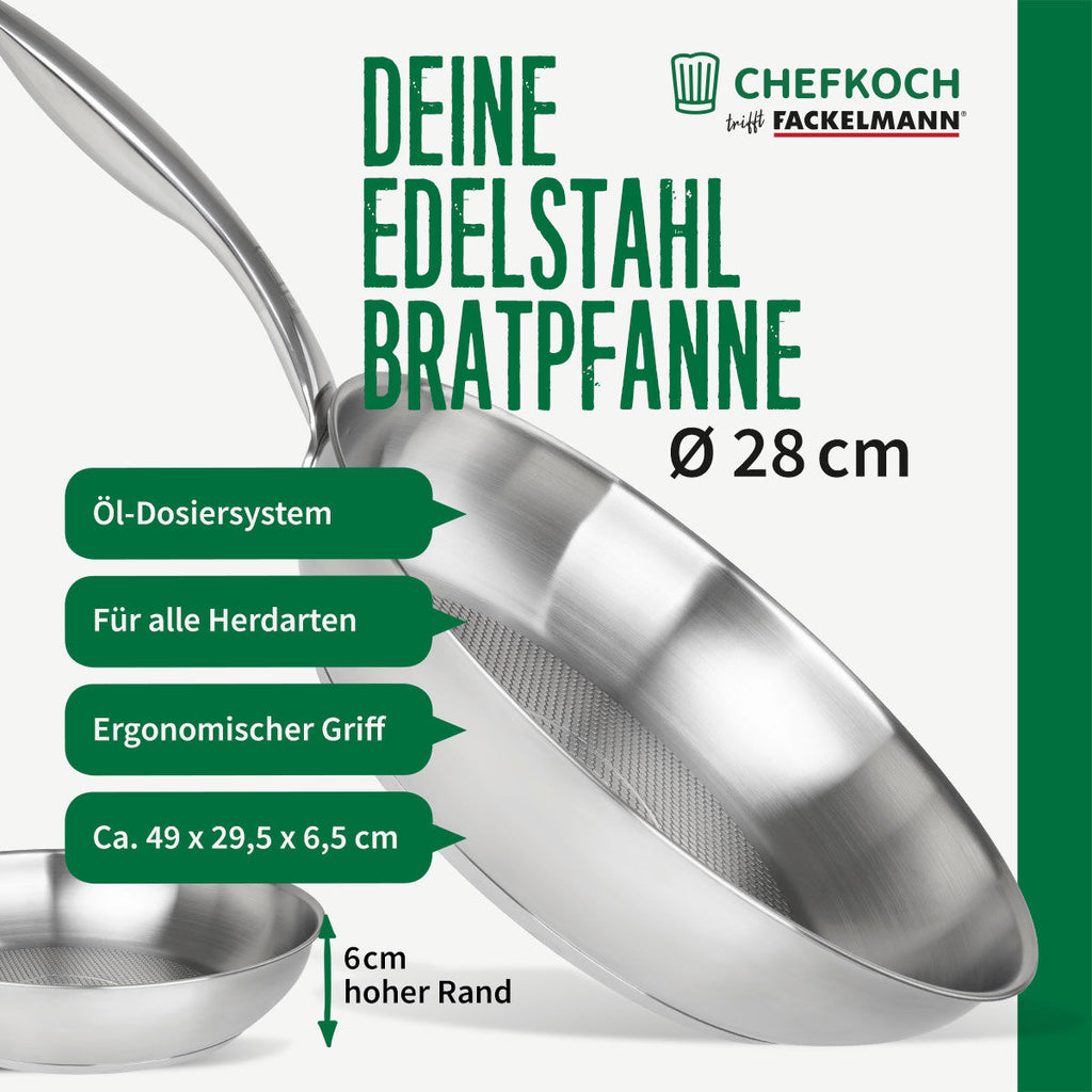 Stekepanne München rustfritt stål Ø28 cm non-stick sidevisning