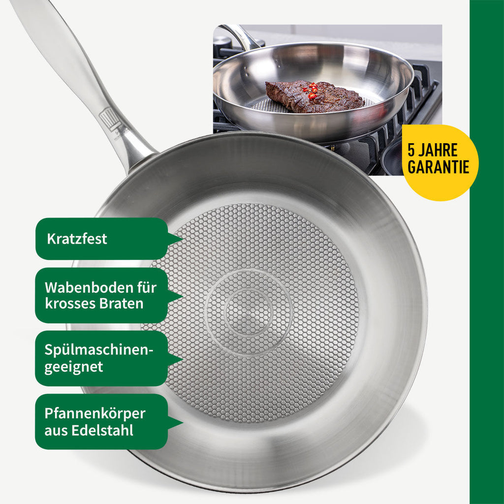 Stekepanne München rustfritt stål Ø28 cm non-stick med mat i pannen