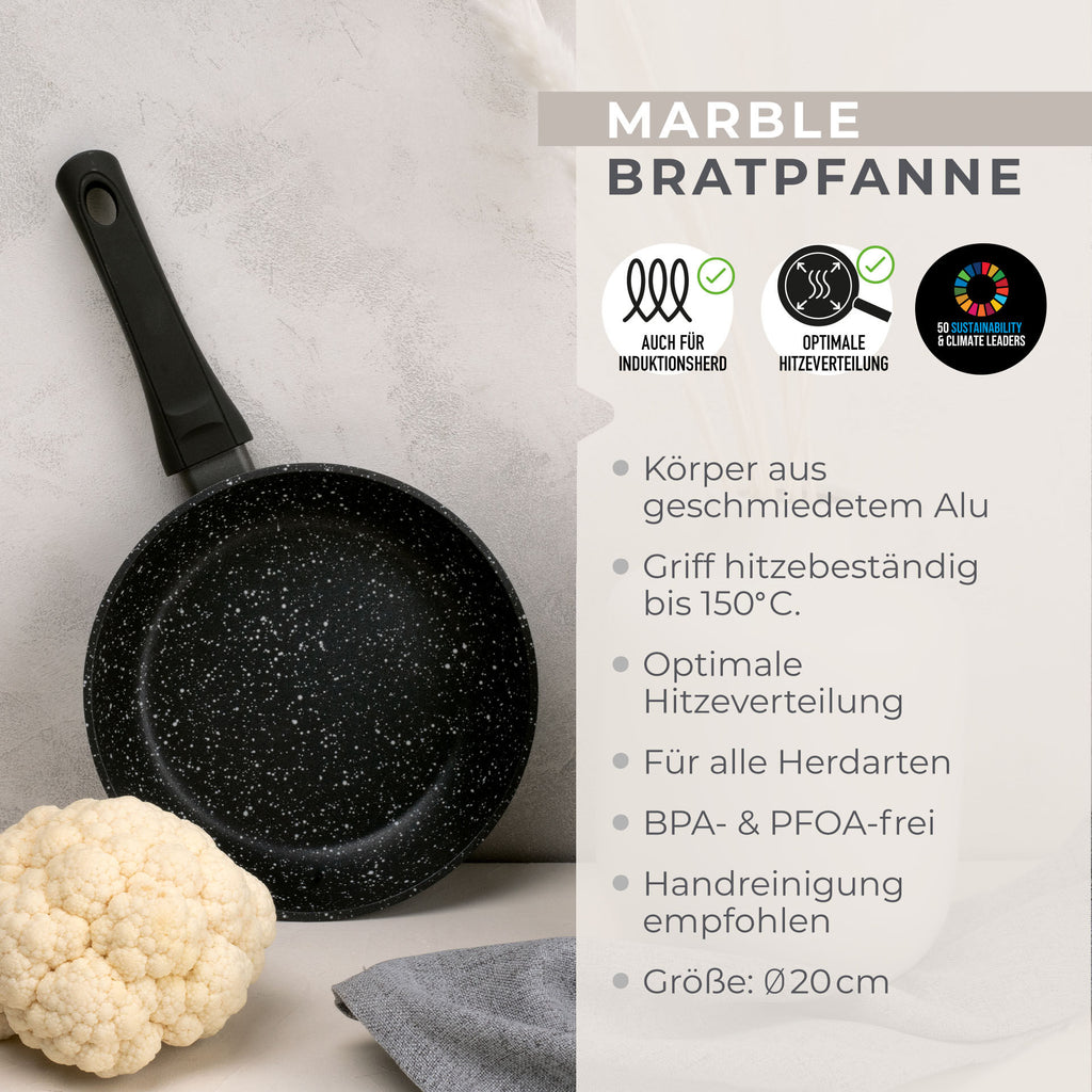 Stekepanne non-stick Marble Ø20 cm aluminium - Fackelmann montert på komfyr