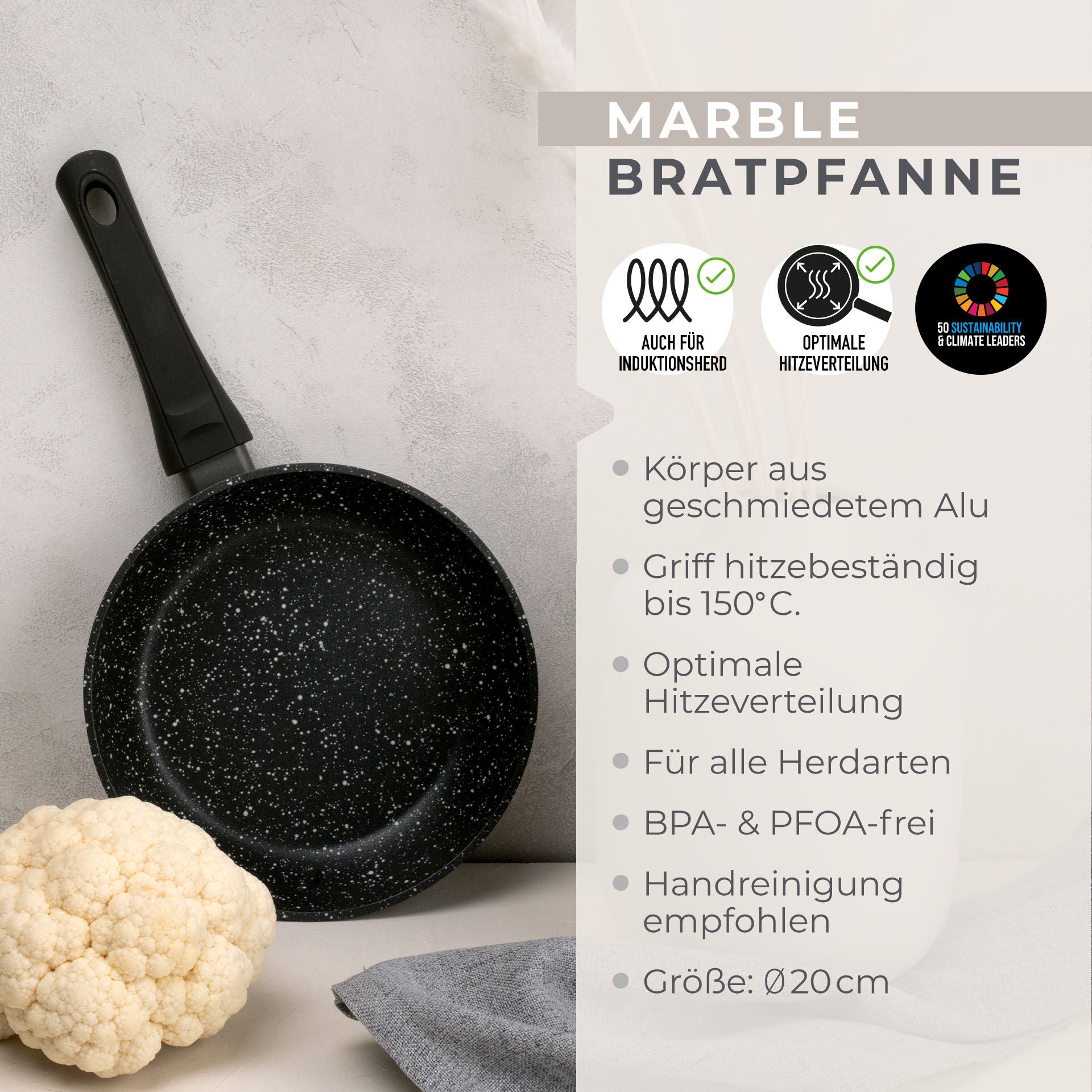 Stekepanne non-stick Marble Ø20 cm aluminium - Fackelmann montert på komfyr