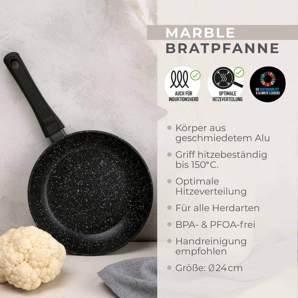 Nærbilde av softtouch-håndtak på Stekepanne non-stick Marble Ø24 cm aluminium